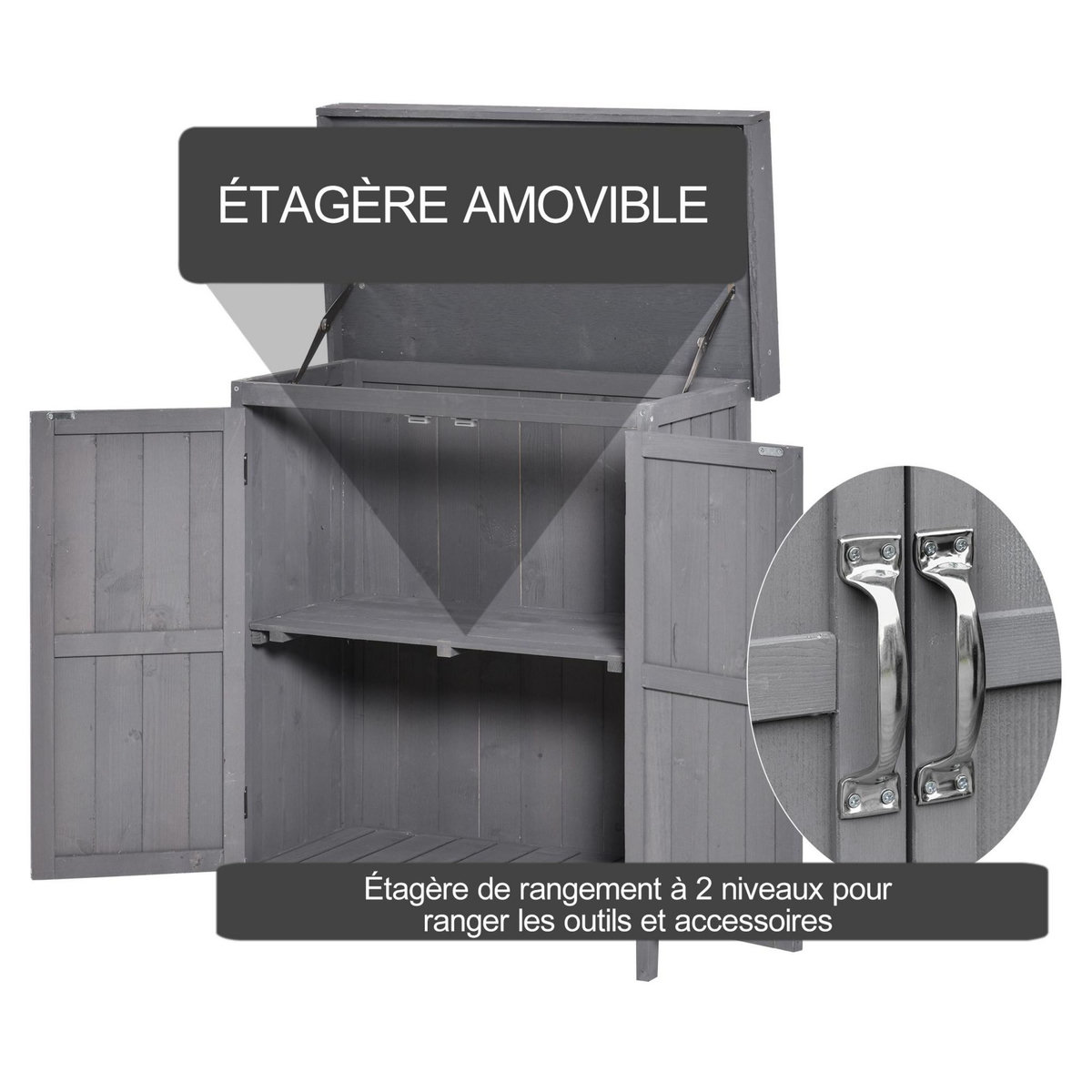 OUTSUNNY Armoire de jardin sur pied double porte étagère et toit bitumé relevable dim. 74L x 43l x 88H cm bois sapin gris