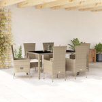 VIDAXL Ensemble a manger de jardin et coussins 7 pcs beige poly rotin