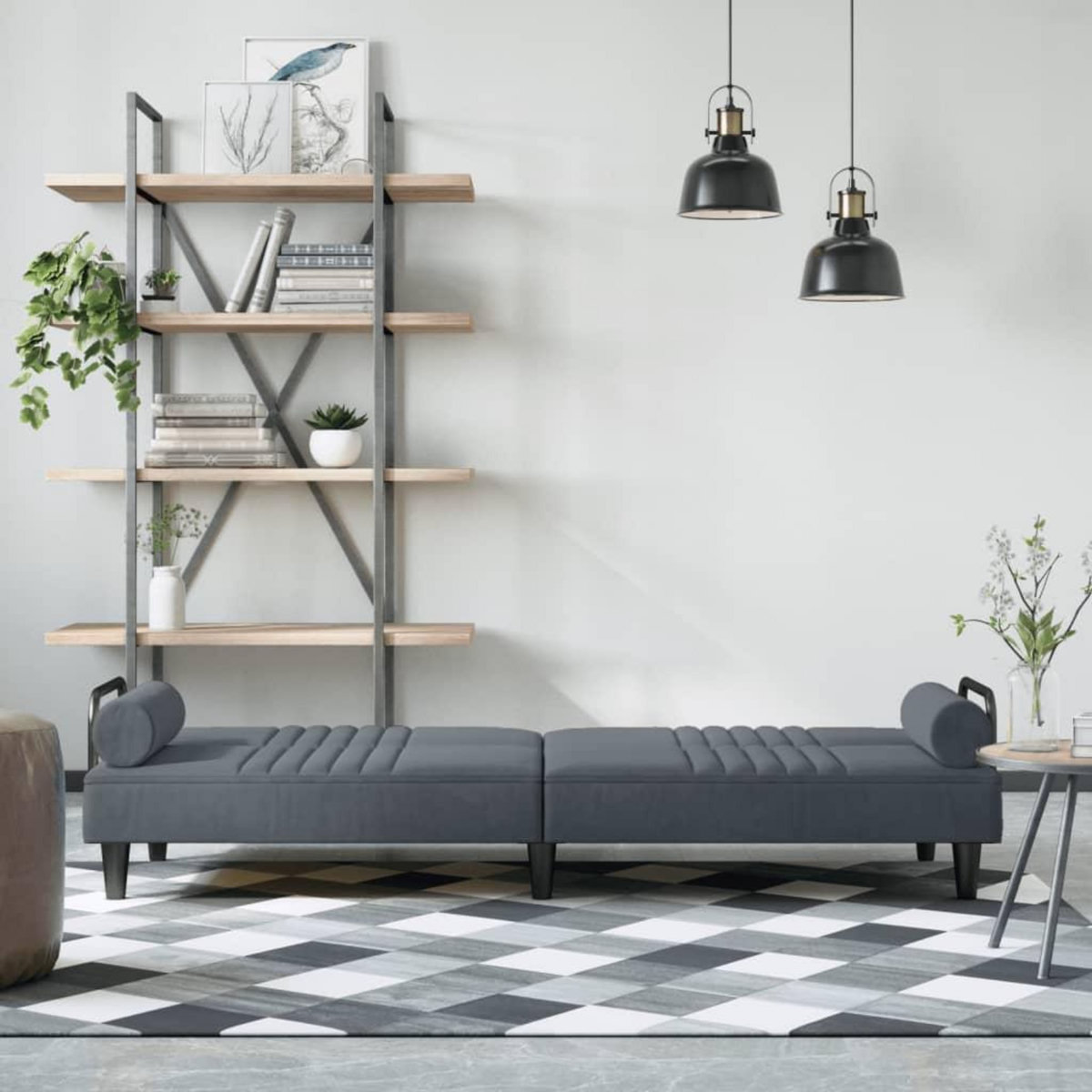 VIDAXL Canape-lit avec accoudoirs gris fonce velours