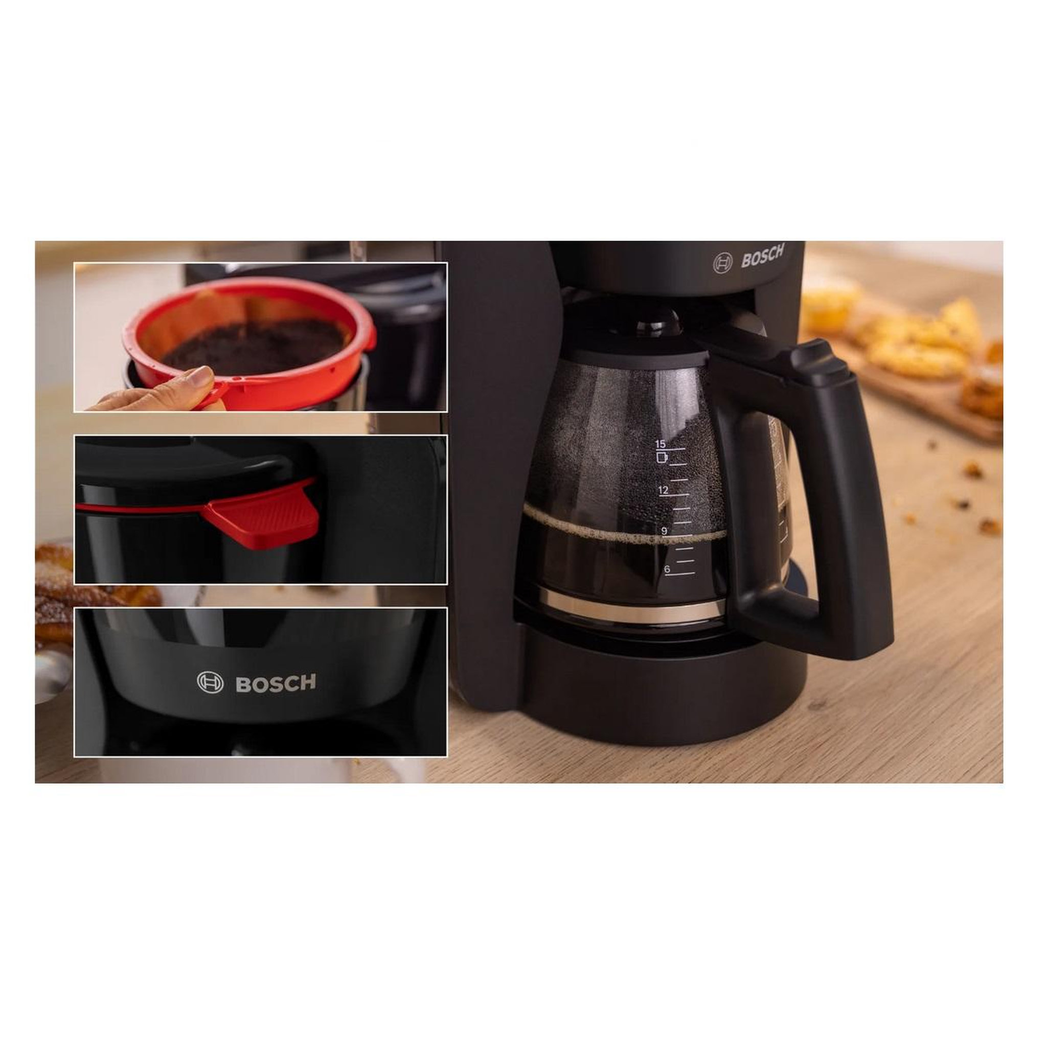 Voir la diapositive 5 : BOSCH Cafetière filtre 15 tasses 1200w noir - tka2m113