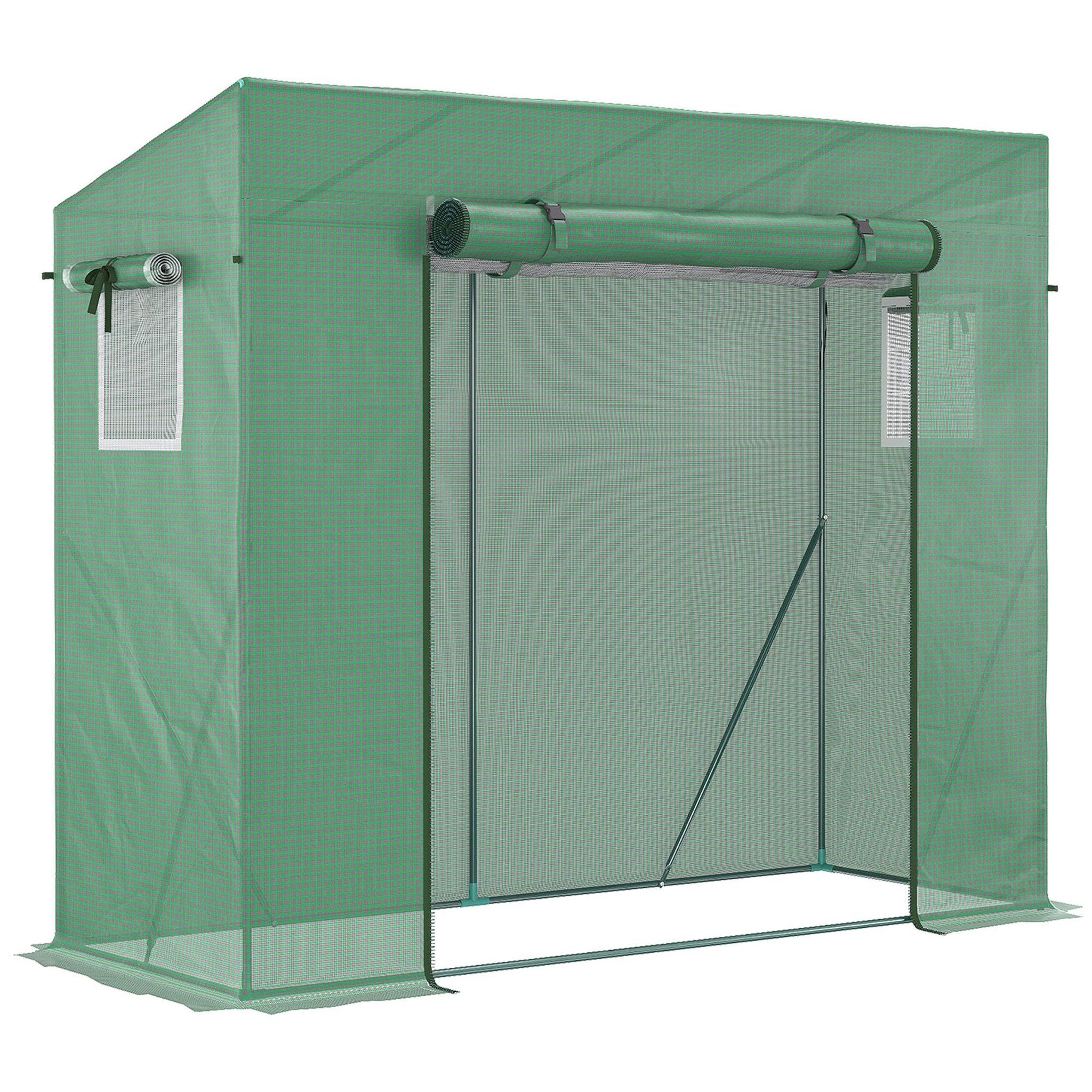 OUTSUNNY Serre de jardin balcon 1,54 m² - porte zippée enroulable, 2 fenêtres moustiquaires - acier pe haute densité anti-uv vert