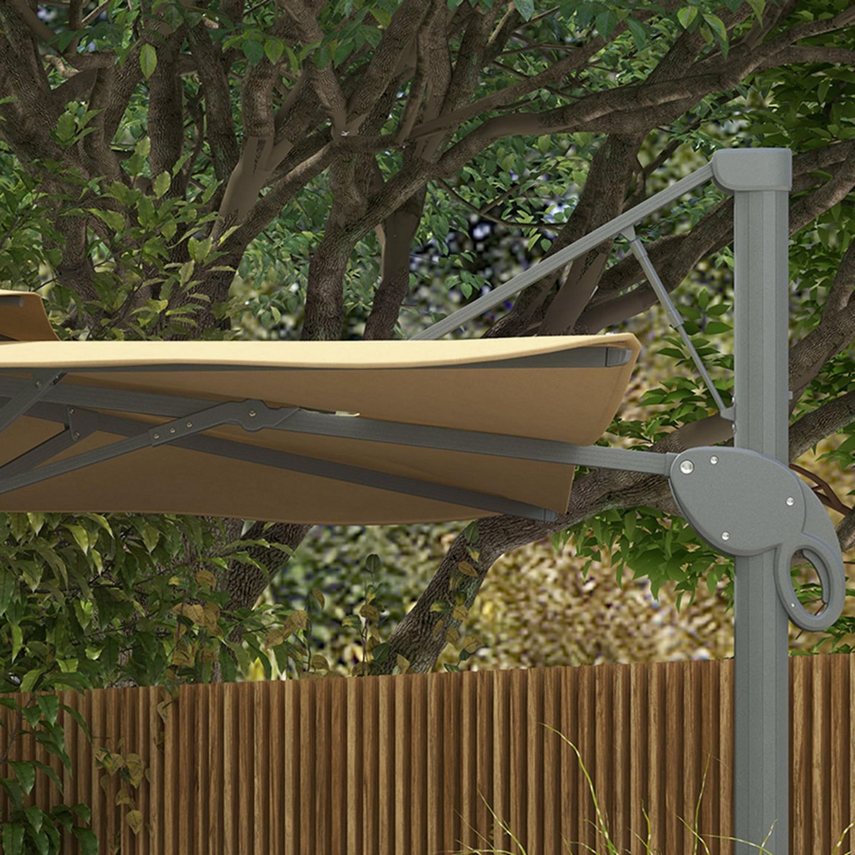 OUTSUNNY Parasol déporté carré pivotant 360° manivelle dim. 2,97L x 2,97l x 2,64H m alu. polyester beige