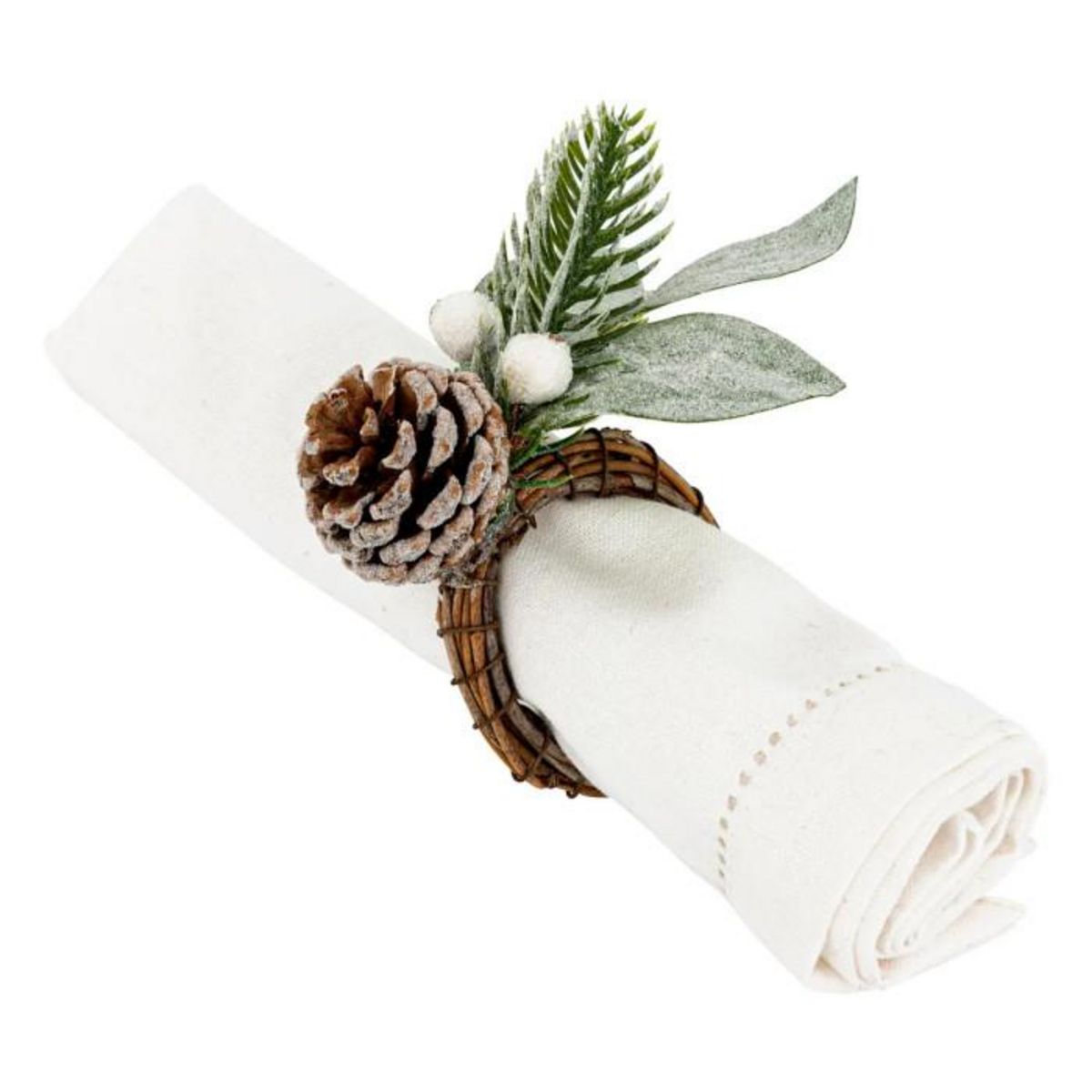 ATMOSPHERA Lot de 2 Ronds de Serviette  Branche Enneigée  10cm Vert