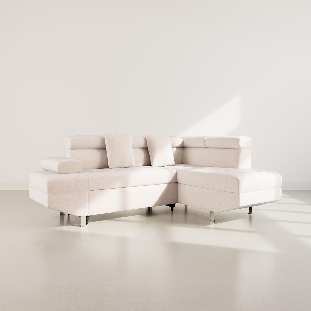 BEST MOBILIER Margaux - canapé d'angle droit 5 places convertible avec coffre et têtières réglables en velours texturé