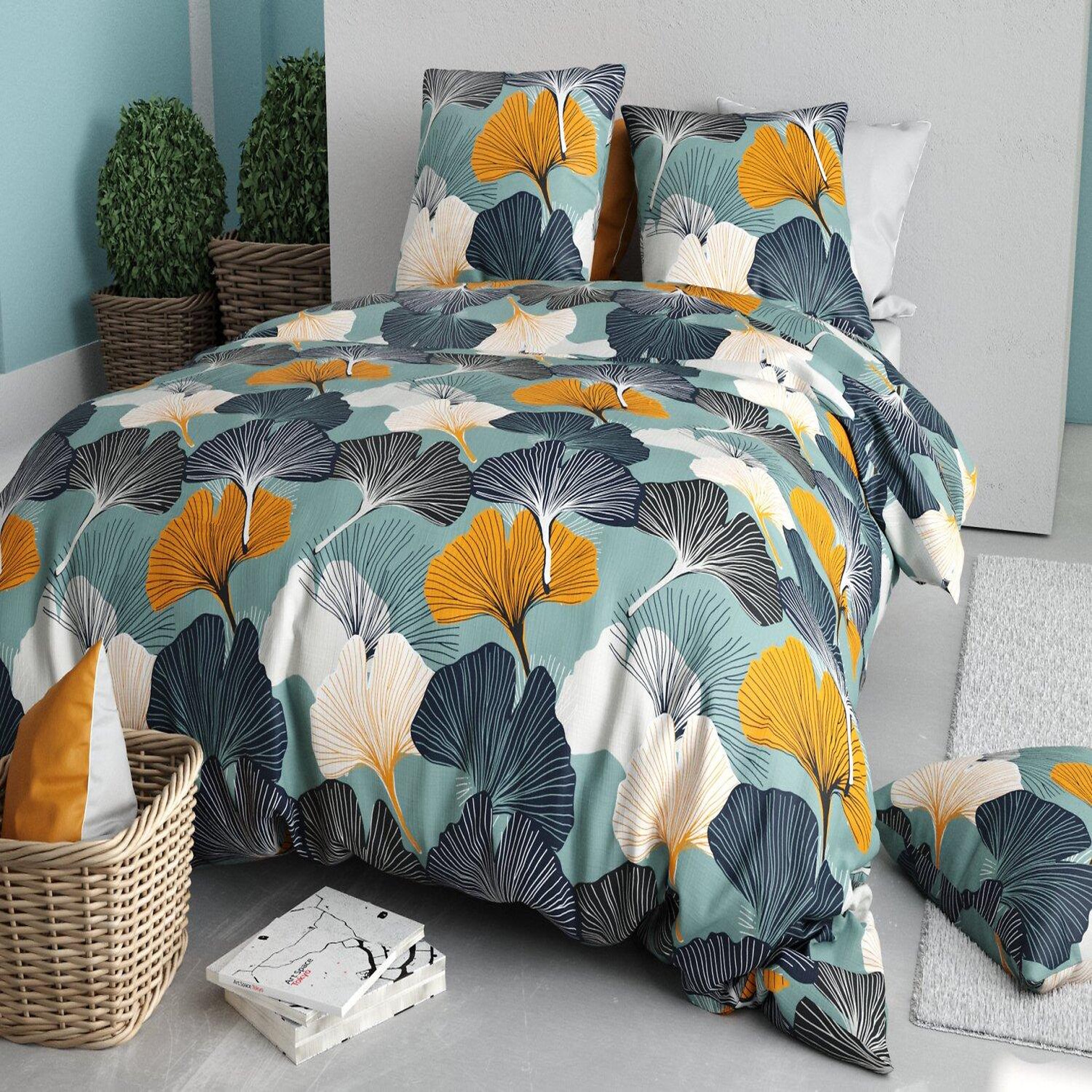 Voir la diapositive 2 : ATELIER DU COTON Parure de couette gink 100% coton 57fils