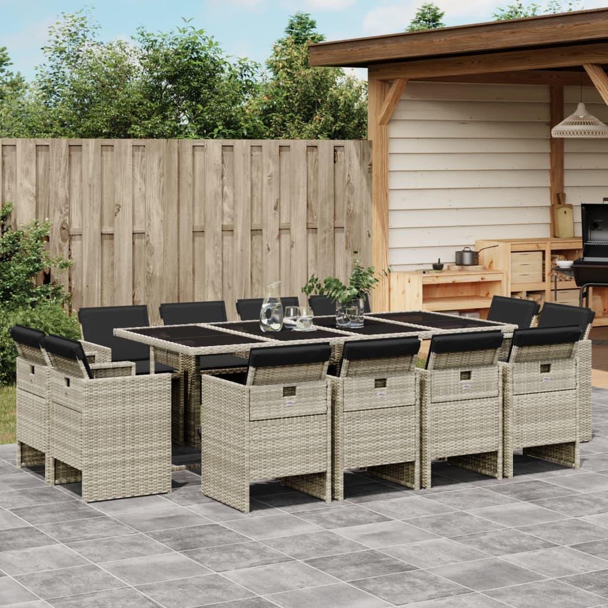 VIDAXL Ensemble a manger de jardin et coussins 13 pcs gris clair rotin
