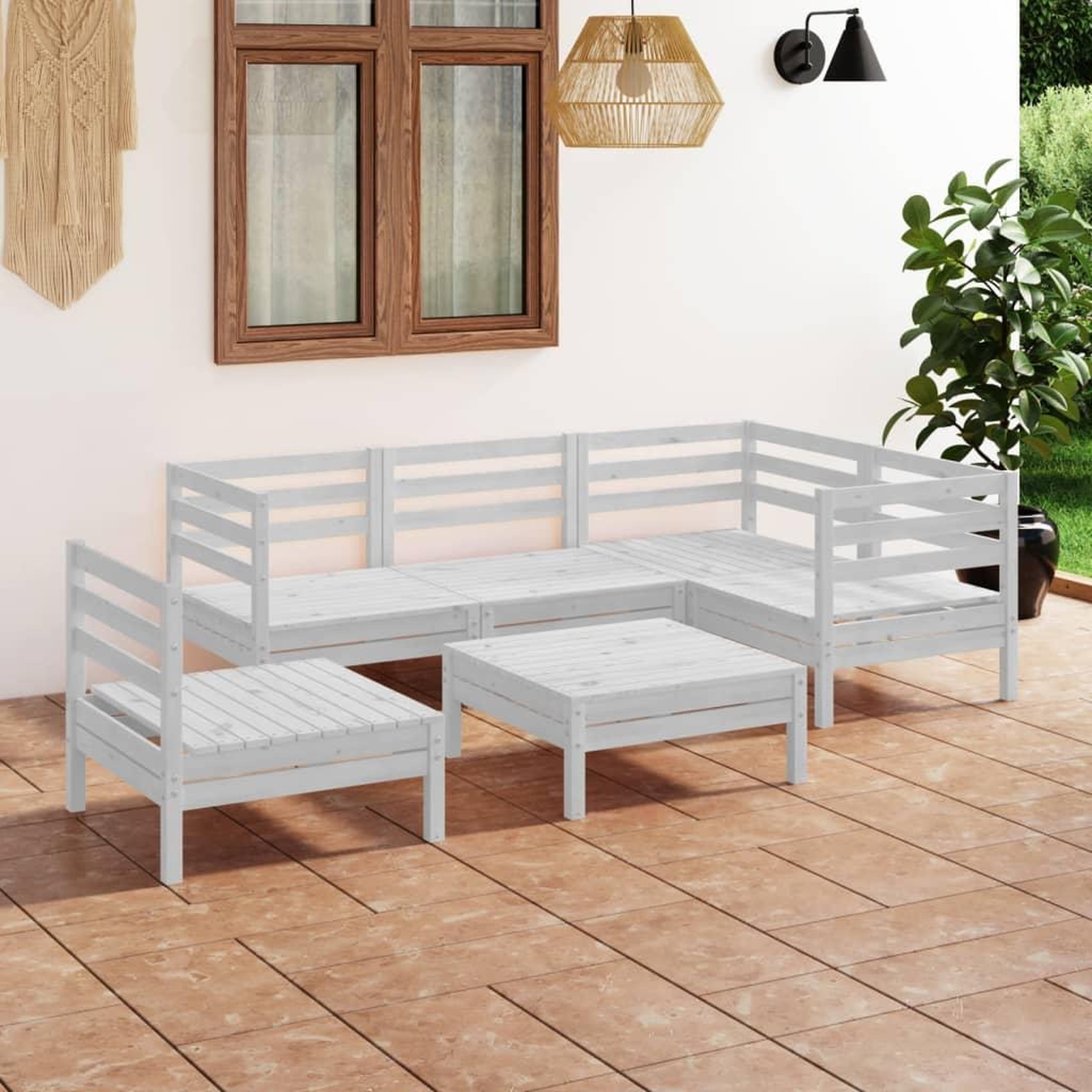 Voir la diapositive 1 : VIDAXL Salon de jardin 6 pcs Bois de pin massif Blanc