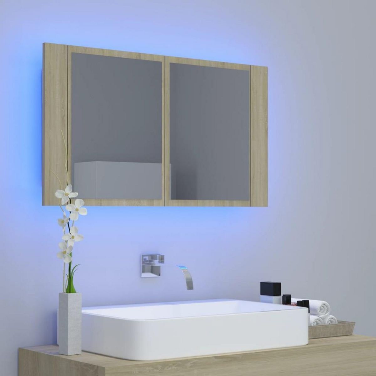VIDAXL Armoire a miroir a LED de bain Chene sonoma 80x12x45 Acrylique
