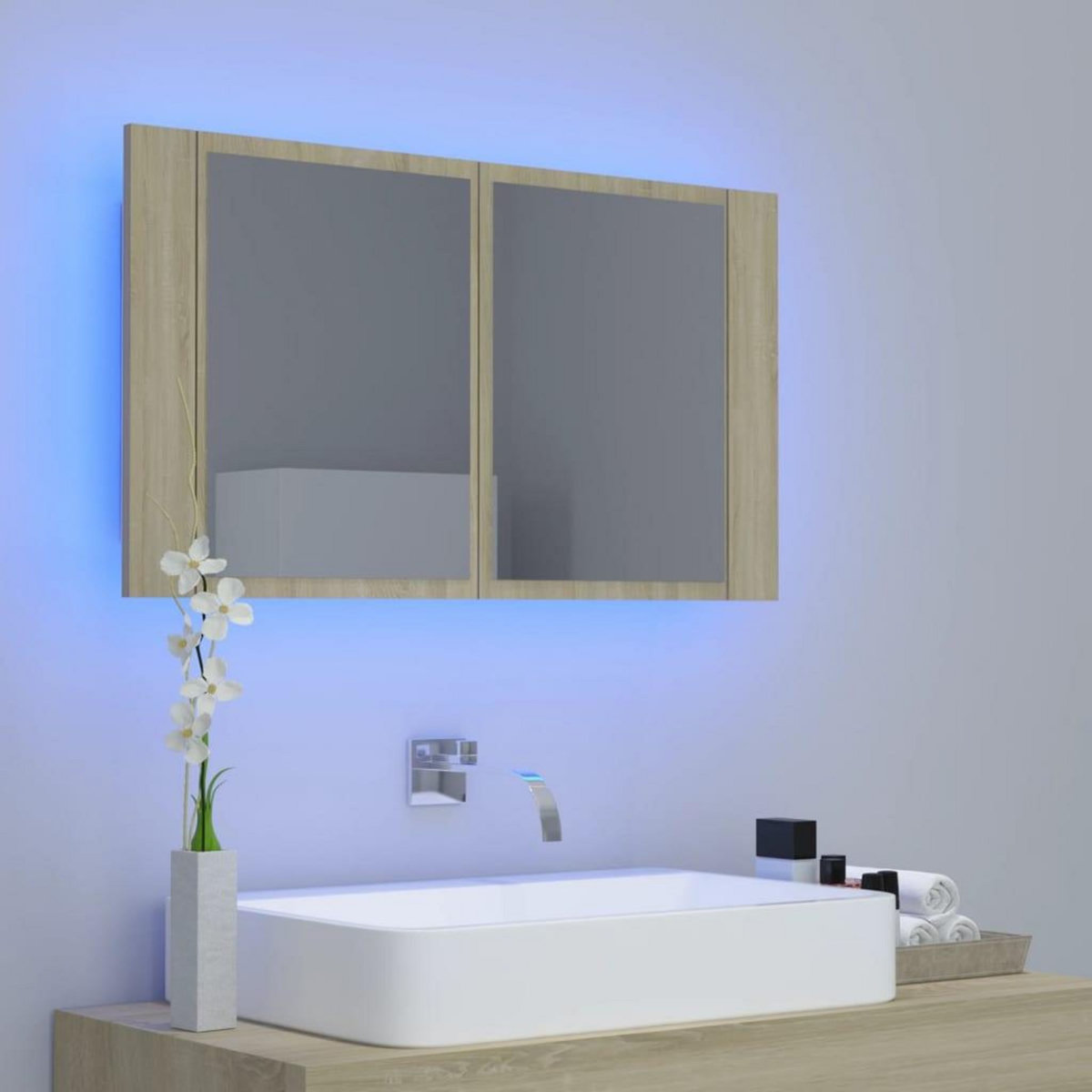 VIDAXL Armoire a miroir a LED de bain Chene sonoma 80x12x45 Acrylique