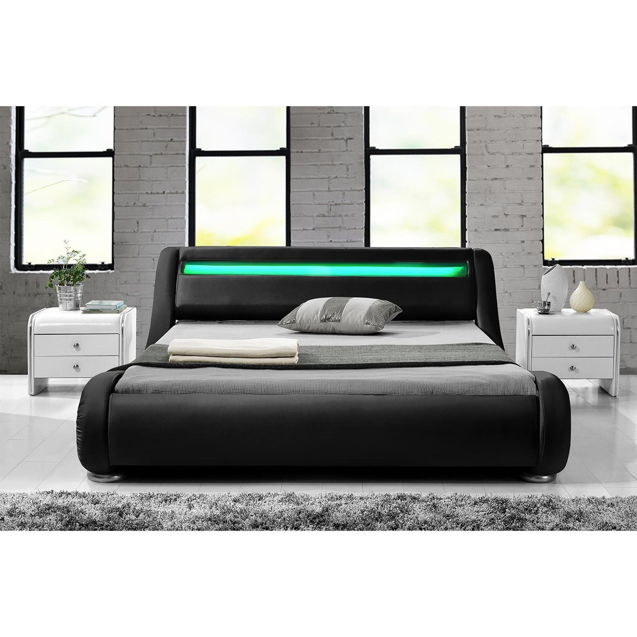 Voir la diapositive 6 : CONCEPT USINE Lit avec led 160 x 200 cm en pu noir seattle