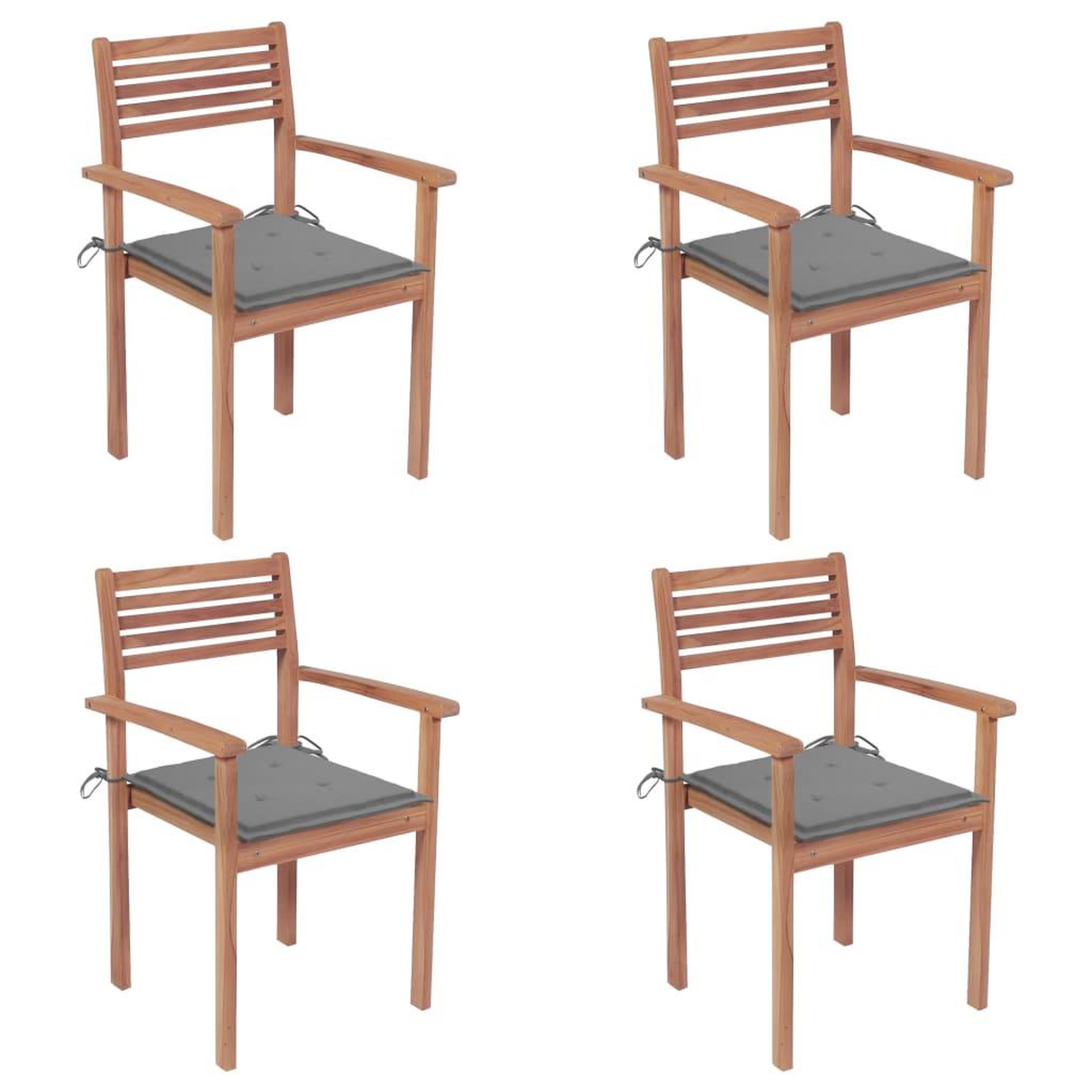 Voir la diapositive 1 : VIDAXL Chaises de jardin lot de 4 et coussins gris Bois de teck solide