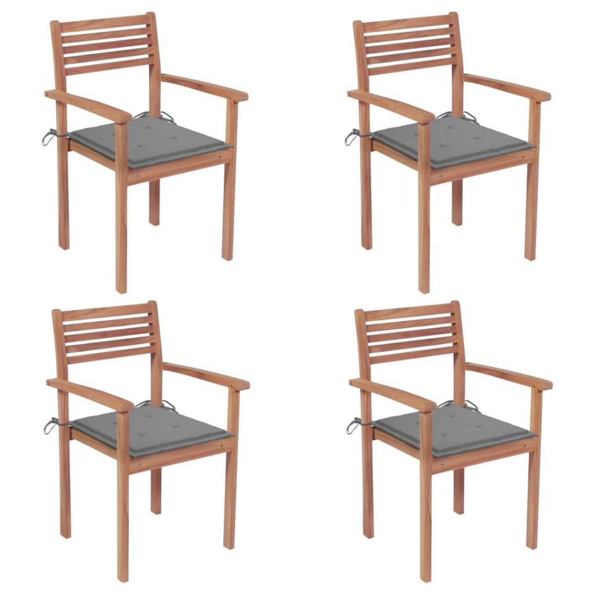 VIDAXL Chaises de jardin lot de 4 et coussins gris Bois de teck solide