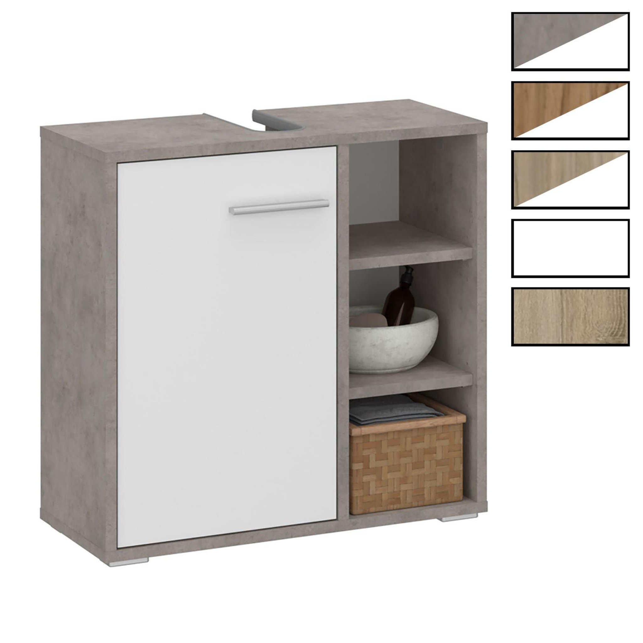 IDIMEX Meuble sous lavabo nistos avec 1 porte et 3 étagères. Coloris disponibles : Marron