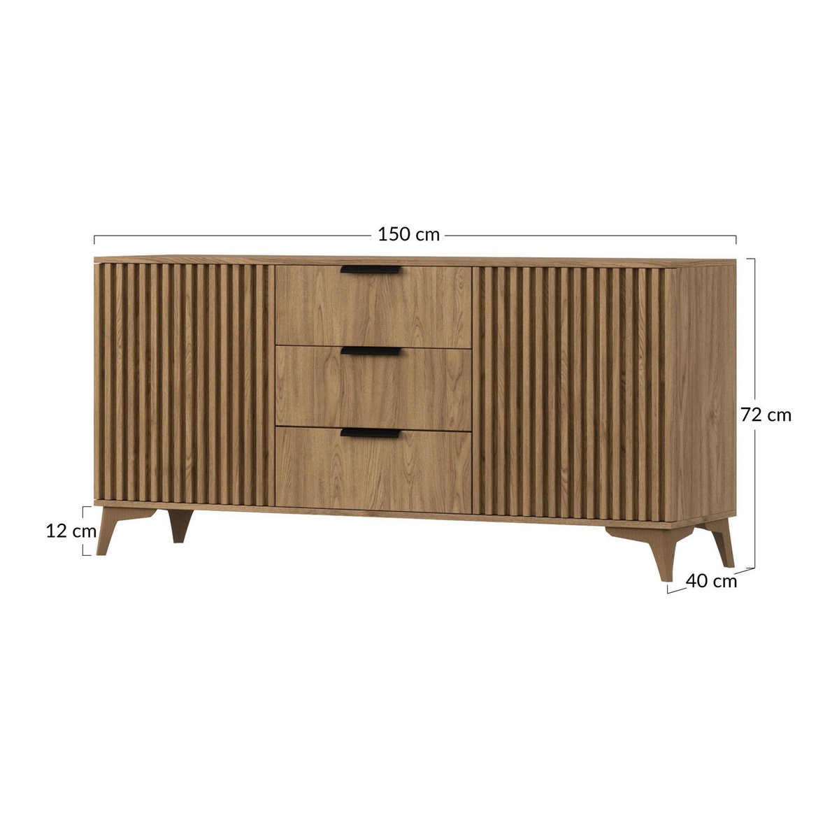 BEST MOBILIER Portmore - buffet bas - effet bois - 3 tiroirs et 2 portes - 150 cm
