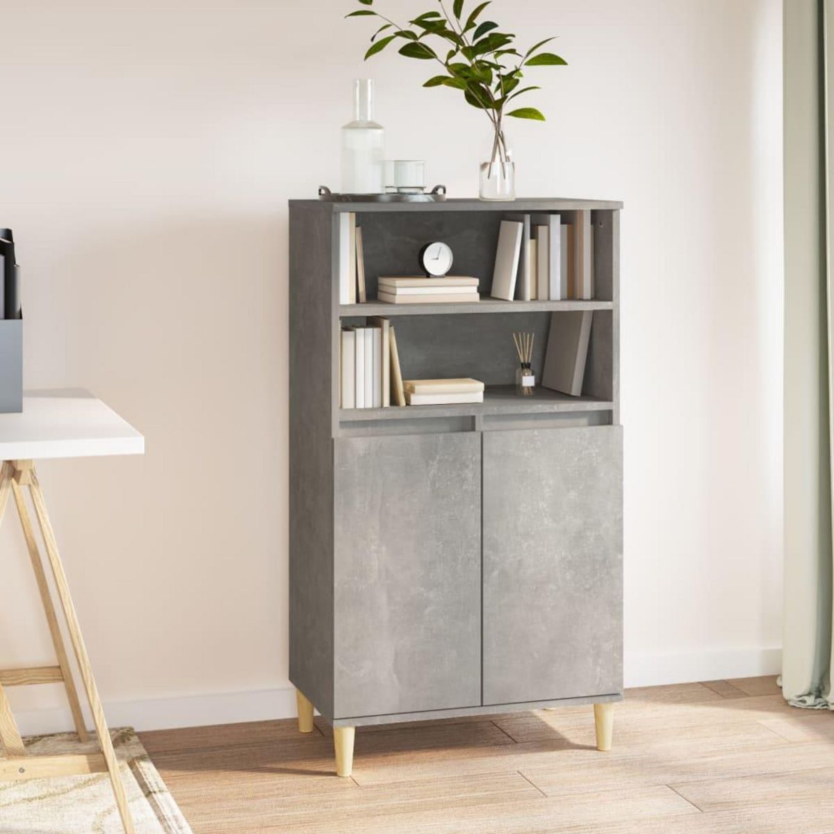 VIDAXL Buffet haut Gris beton 60x36x110 cm Bois d'ingenierie