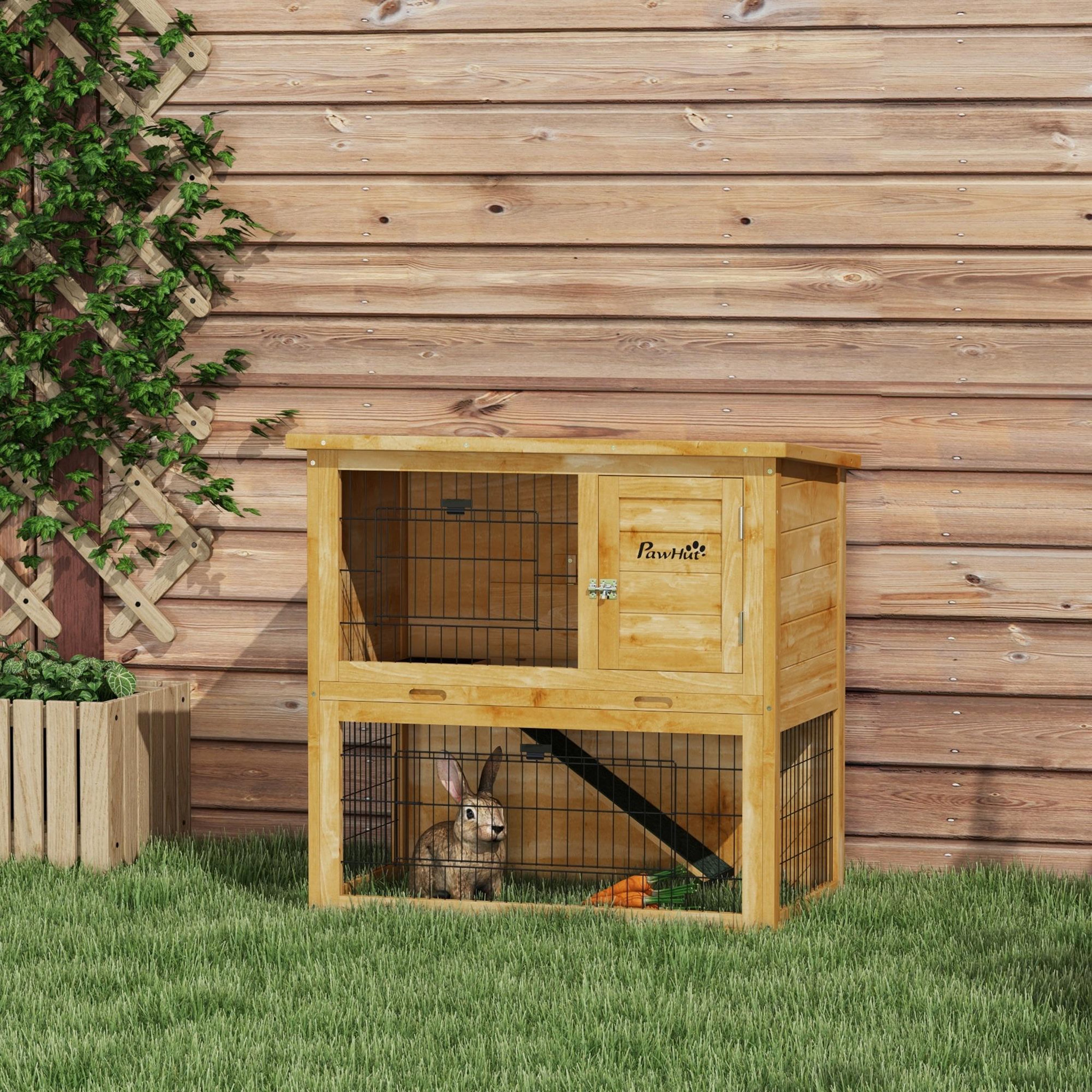 Voir la diapositive 4 : PAWHUT Clapier à lapin cage à lapin 2 étages 3 portes verrouillables bois pré-huilé