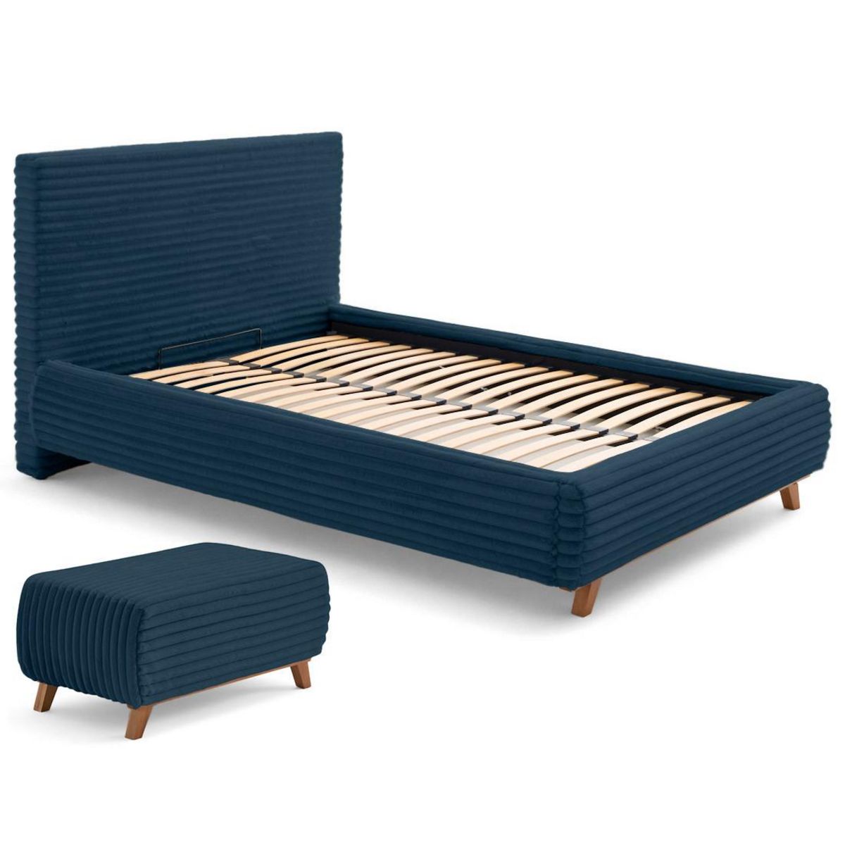 BEST MOBILIER Cristal - lit coffre avec bout de lit - 180x200 - sommier inclus - fausse fourrure côtelée