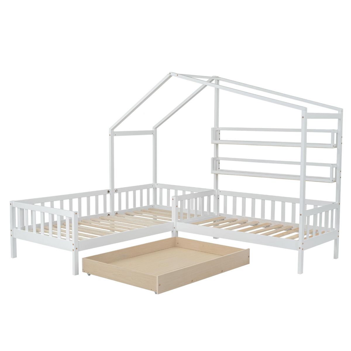 MERAX Lit cabane enfant 90x200(70x140)cm pin coloris blanc