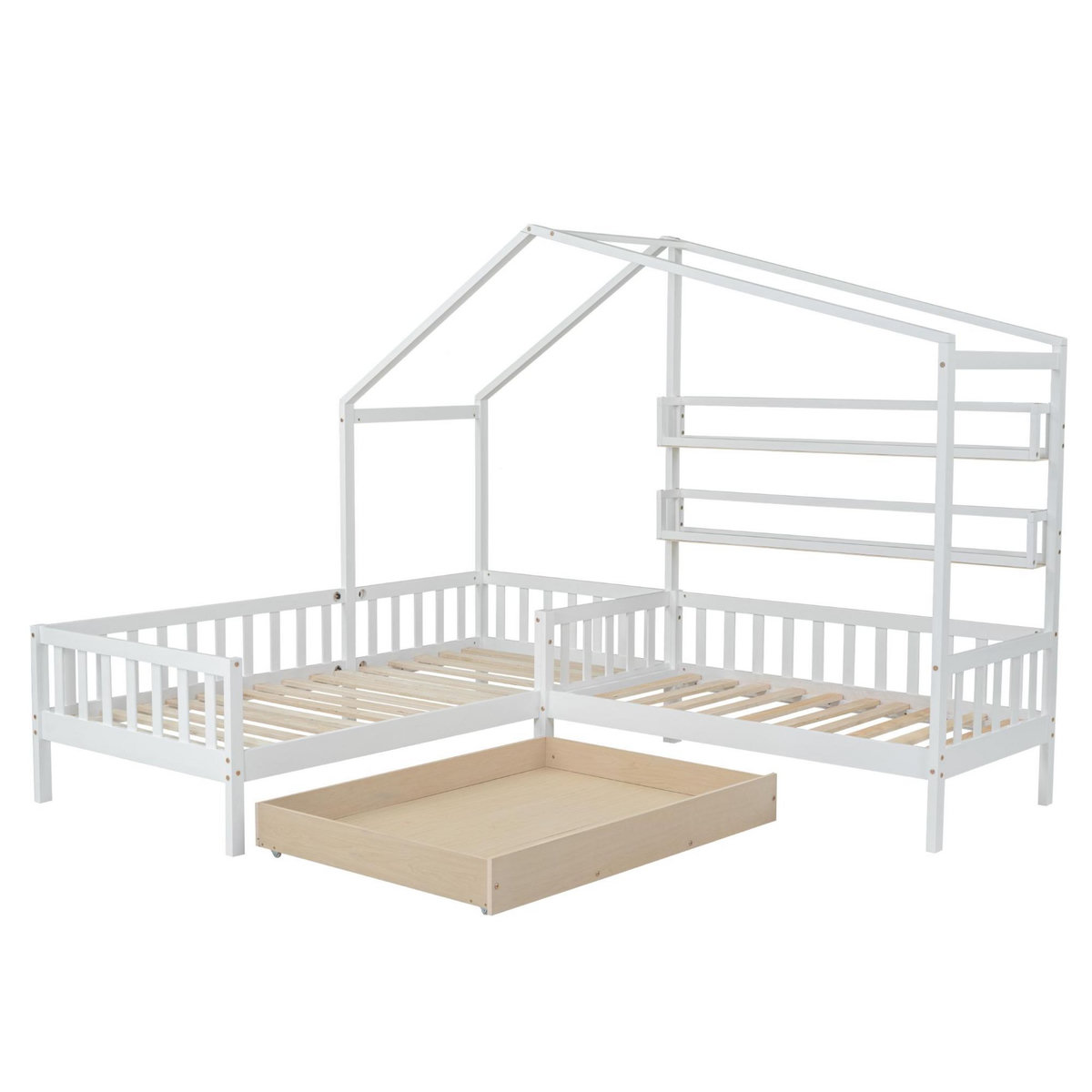 MERAX Lit cabane enfant 90x200(70x140)cm pin coloris blanc