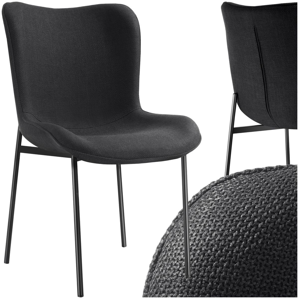 tectake Chaise rembourrée forme ergonomique avec dossier haut Tissu noir/noir
