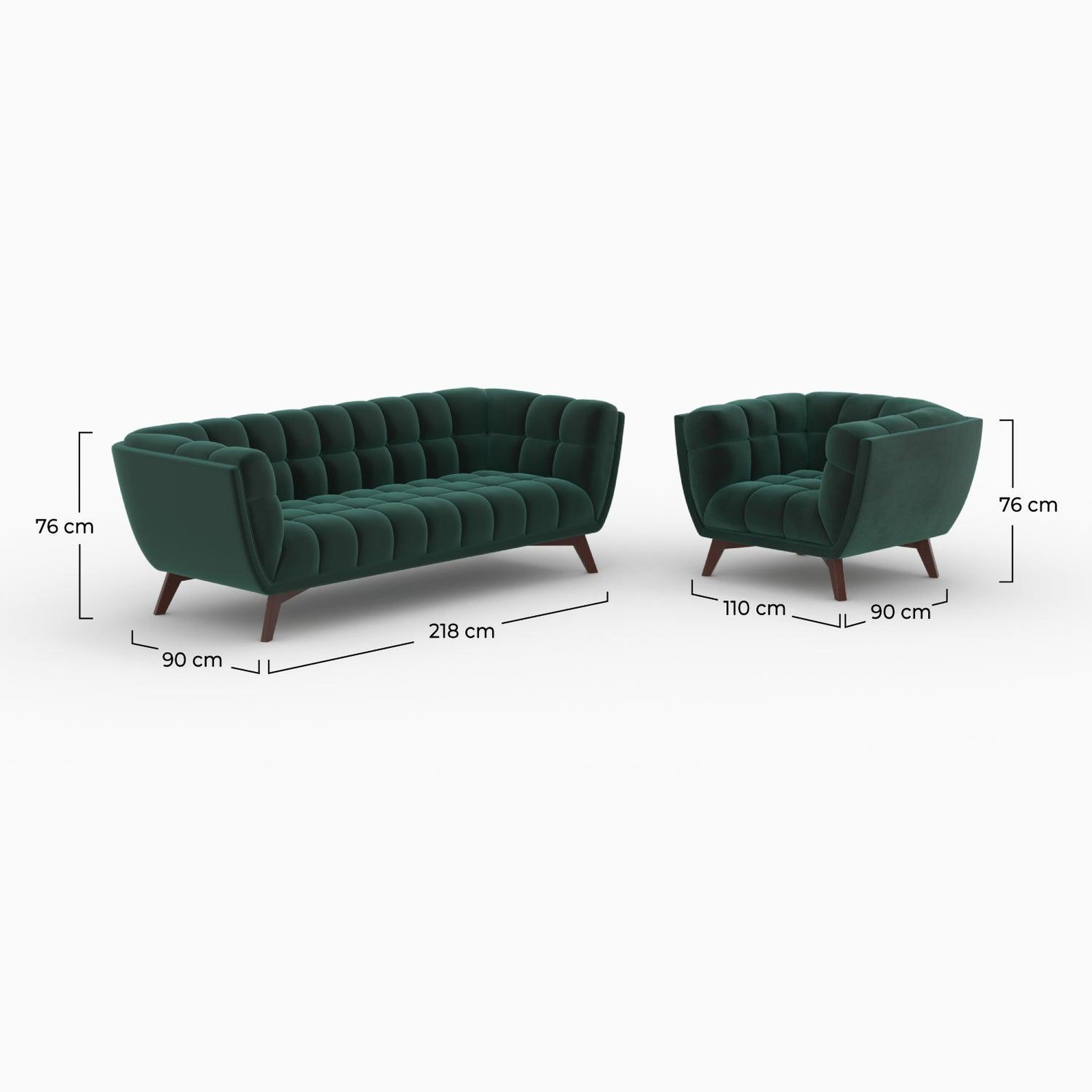 Voir la diapositive 4 : MAISON PAVANE Ensemble canapé et fauteuil en velours vert 4 places-mona
