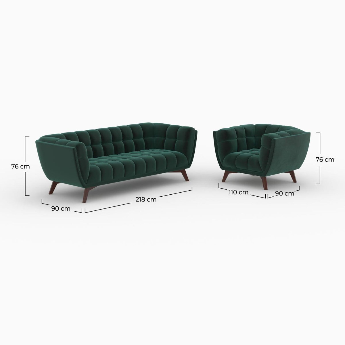 MAISON PAVANE Ensemble canapé et fauteuil en velours vert 4 places-Mona