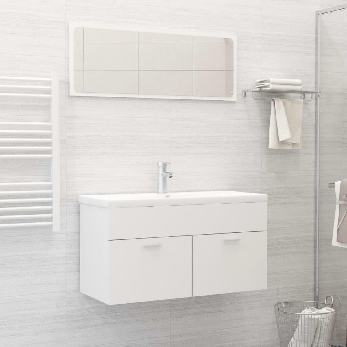 VIDAXL Ensemble de meubles de salle de bain Blanc Agglomere