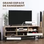 HOMCOM Meuble TV banc TV design Urban Craft - porte, étagère, 4 niches - piètement acier noir - MDF aspect bois clair