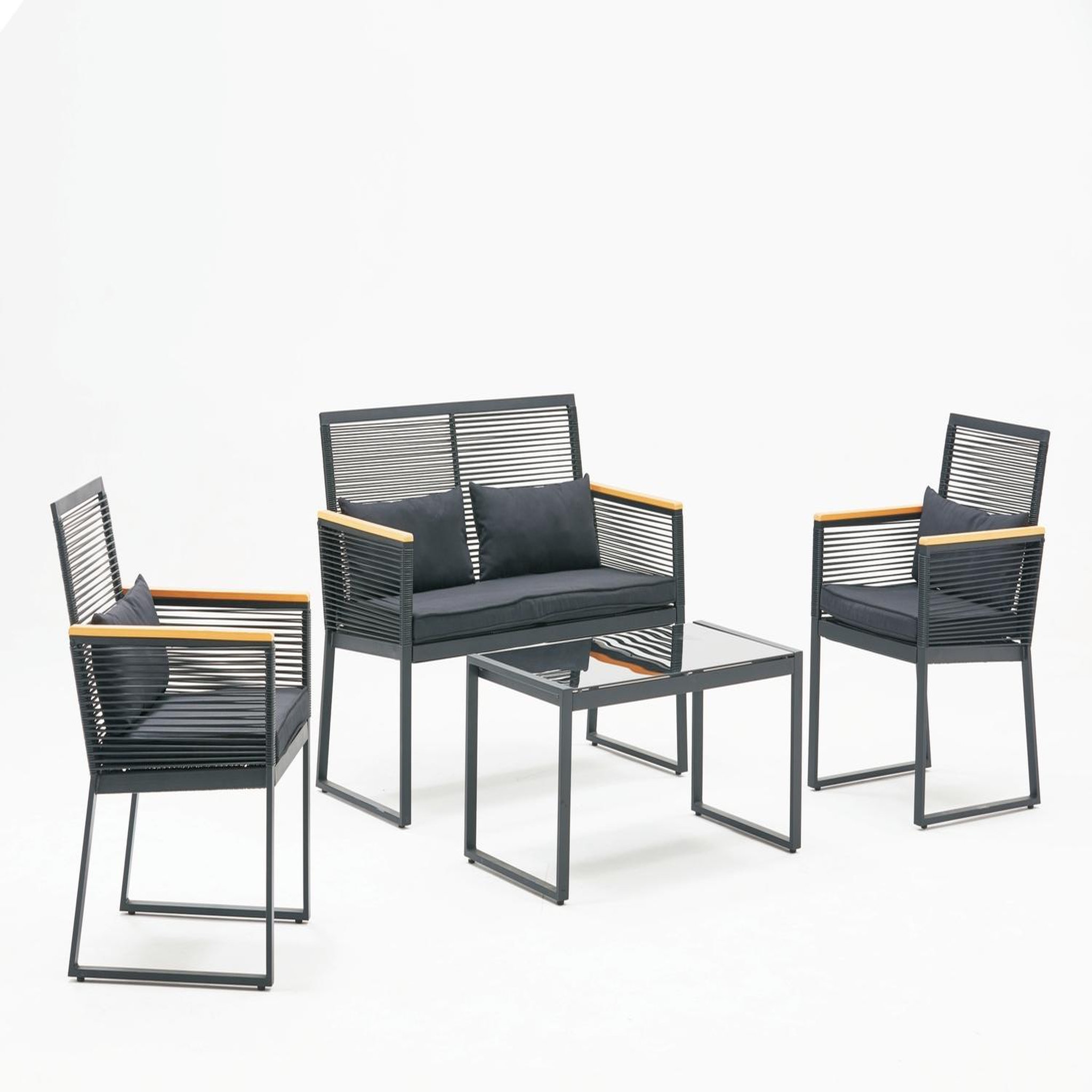 CONCEPT USINE Salon jardin bas noir bois mihata