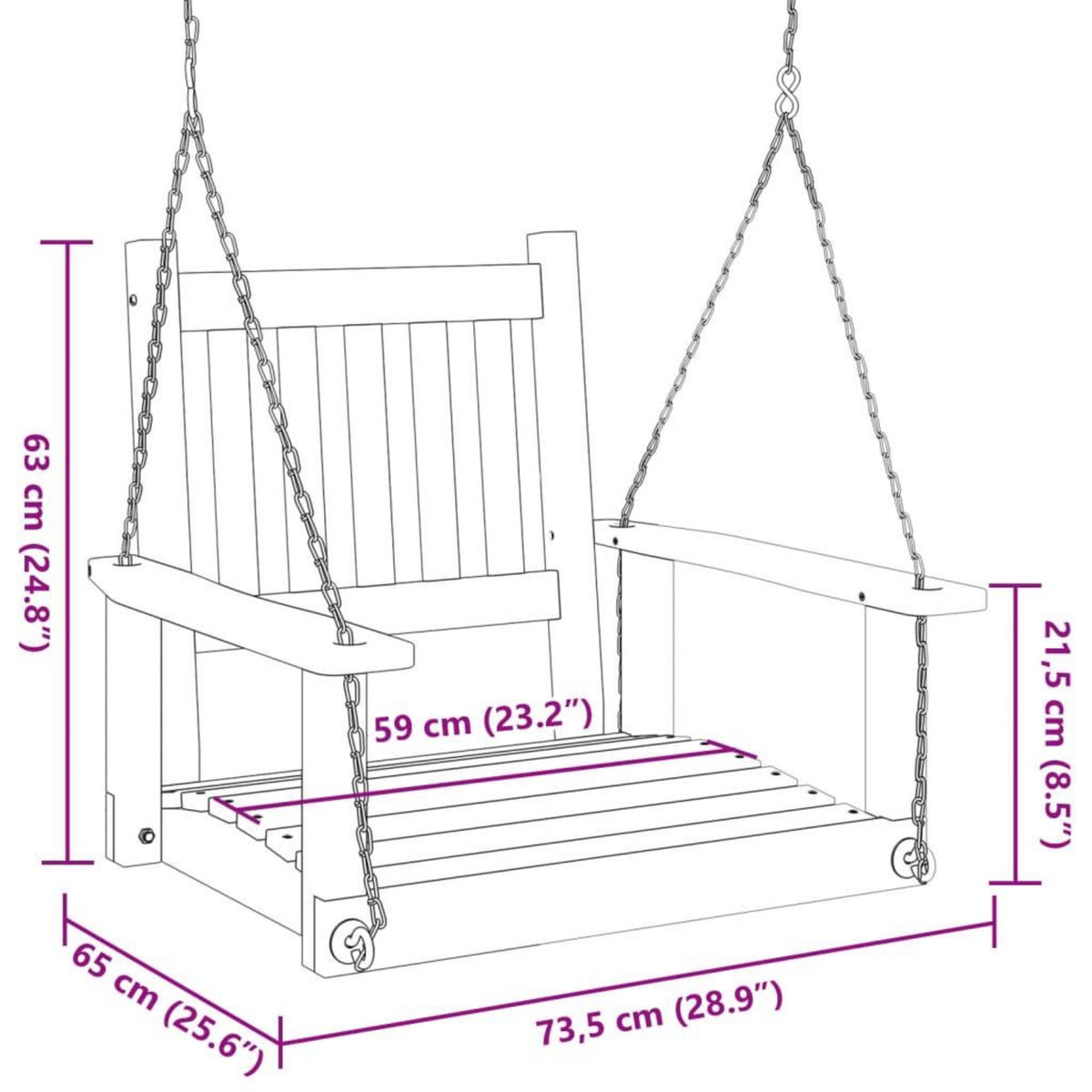 VIDAXL Chaise balançoire de jardin chaînes en metal bois massif sapin