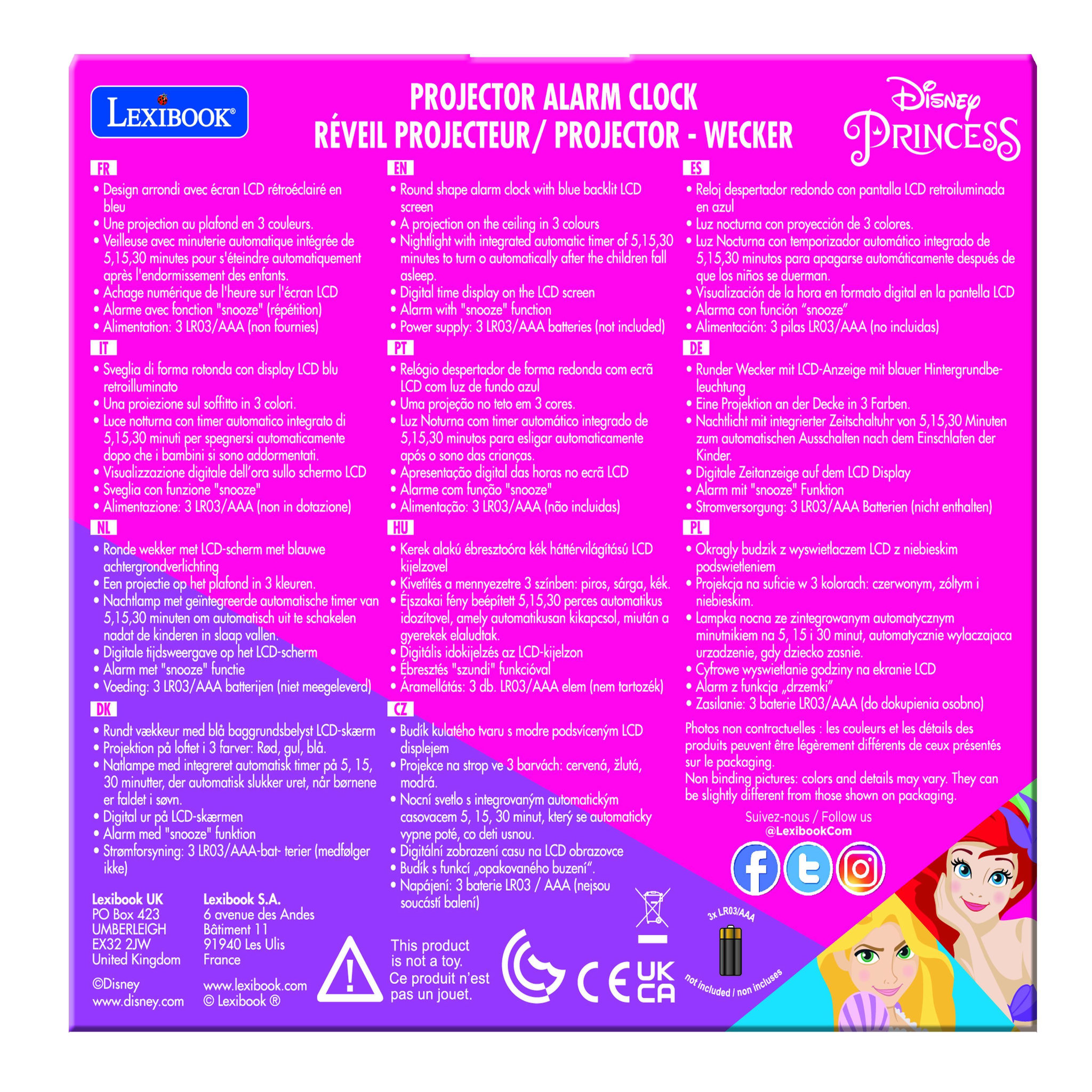Voir la diapositive 6 : Lexibook Réveil projecteur Disney Princesse