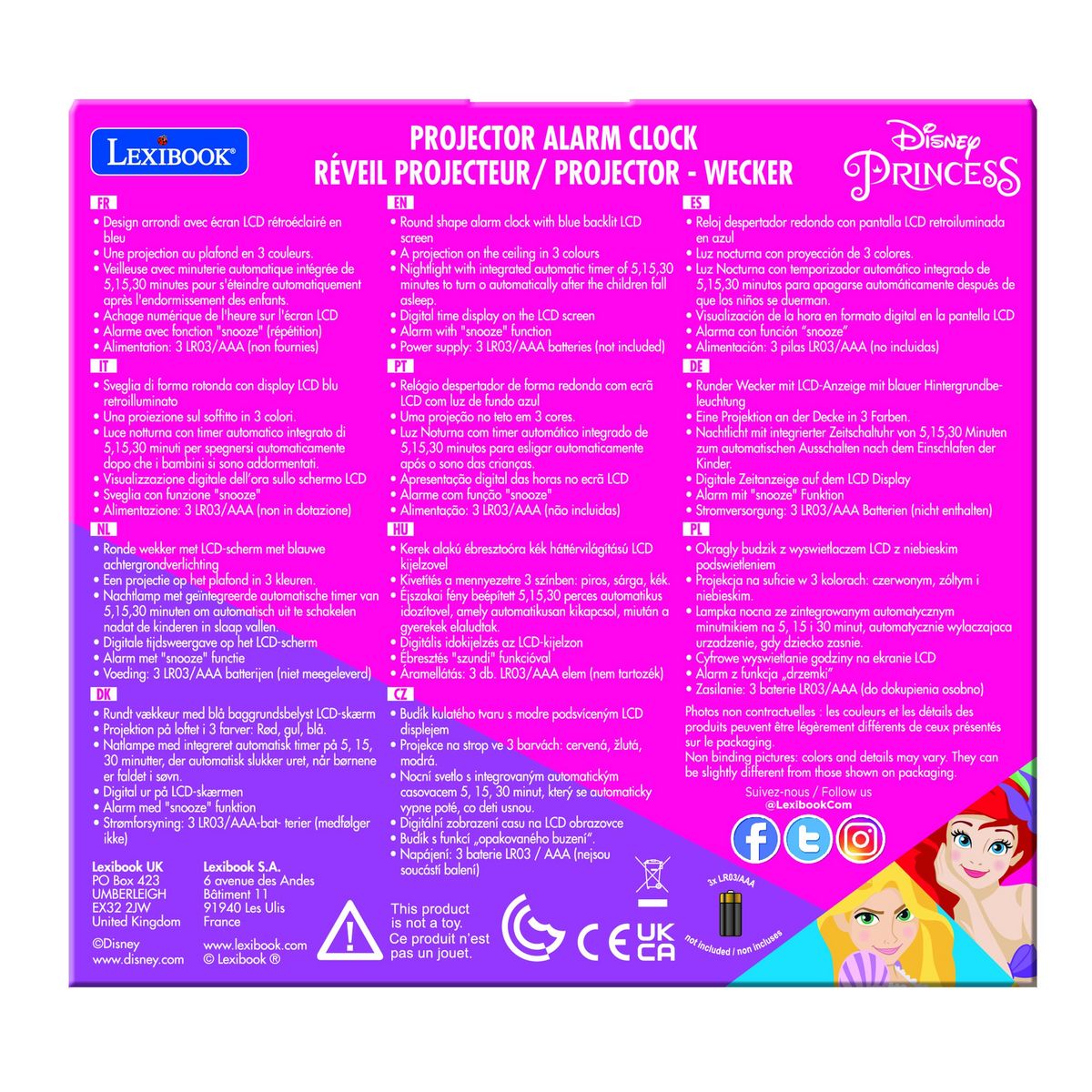 Lexibook Réveil projecteur Disney Princesse