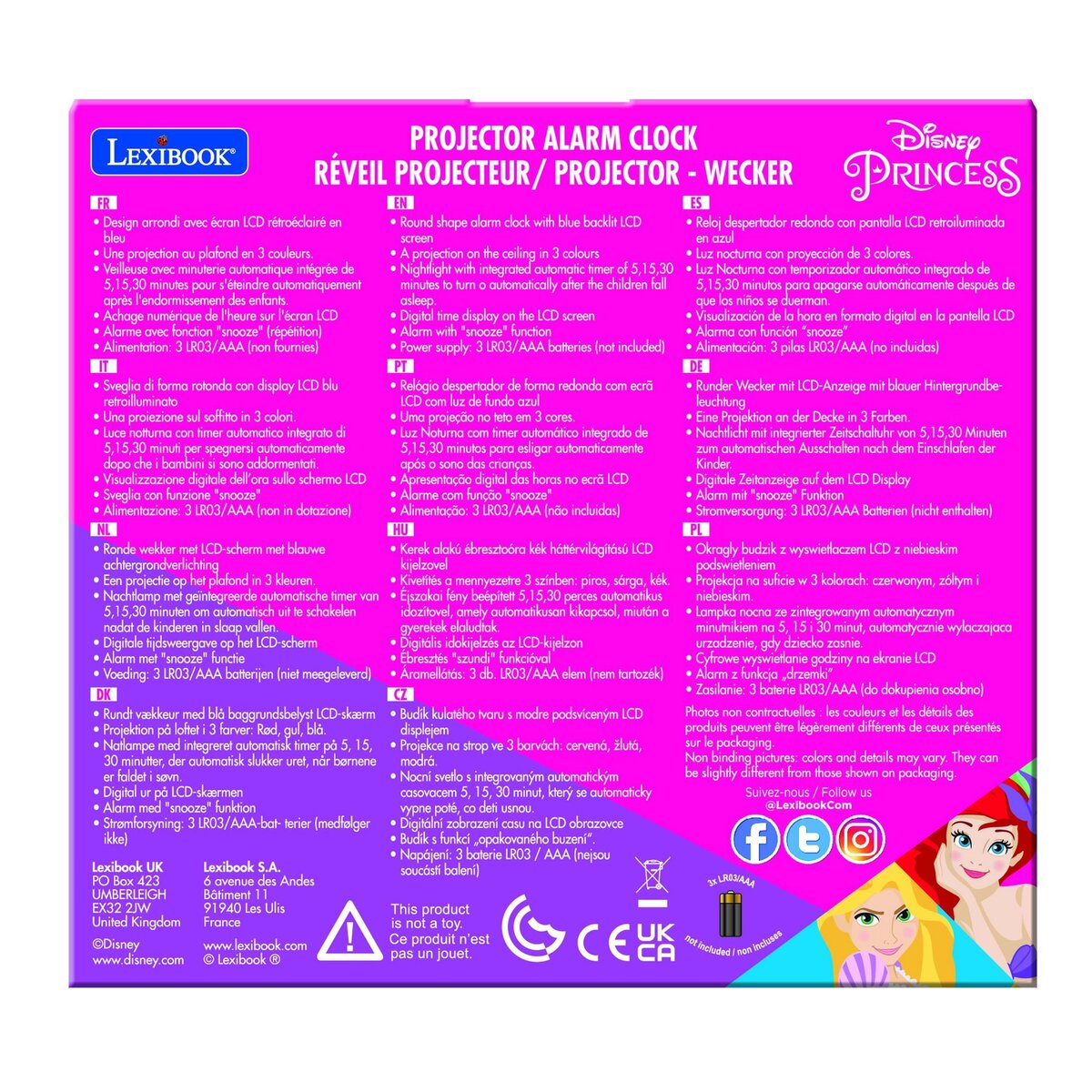 Lexibook Réveil projecteur Disney Princesse