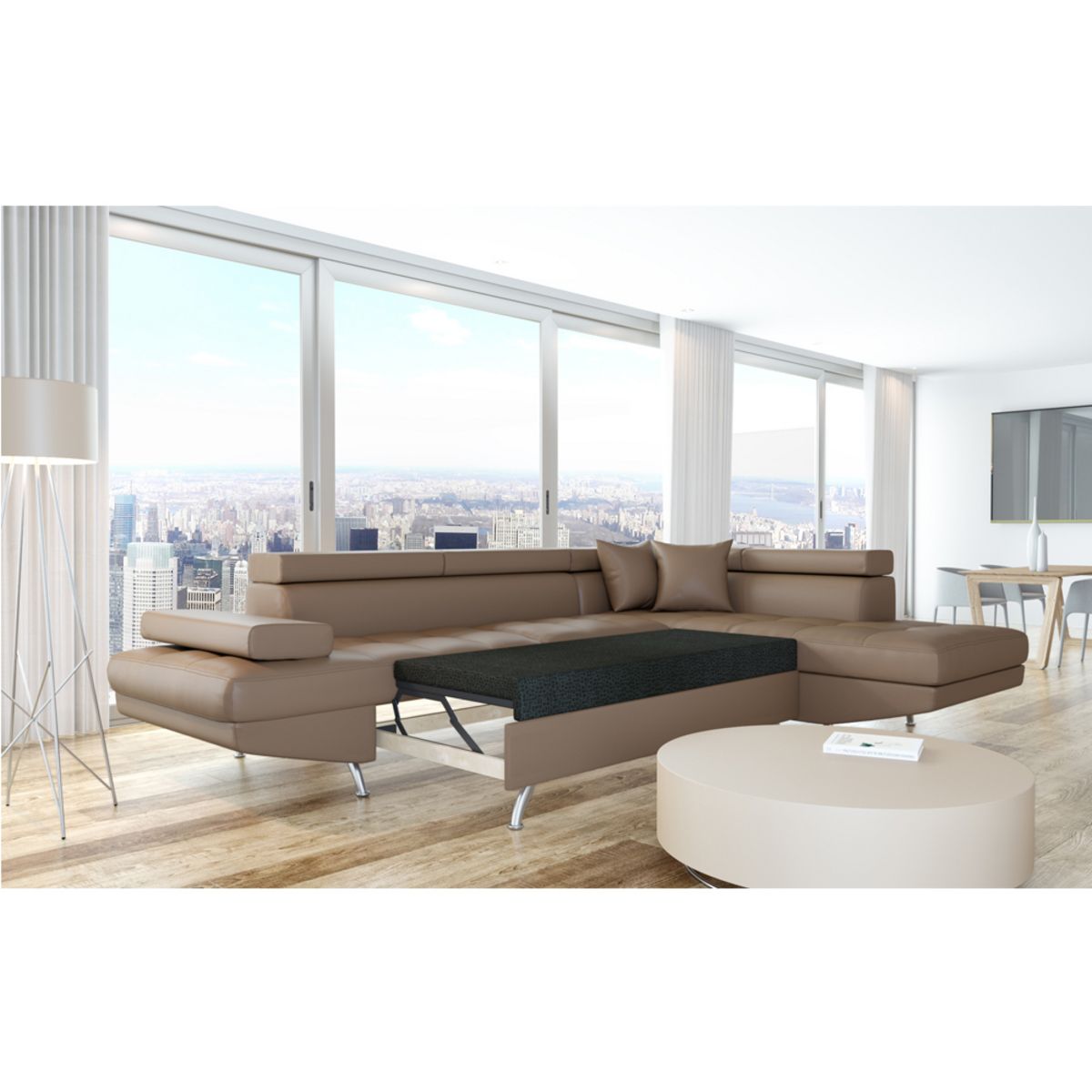 Canapé d'angle droit convertible simili CHICAGO