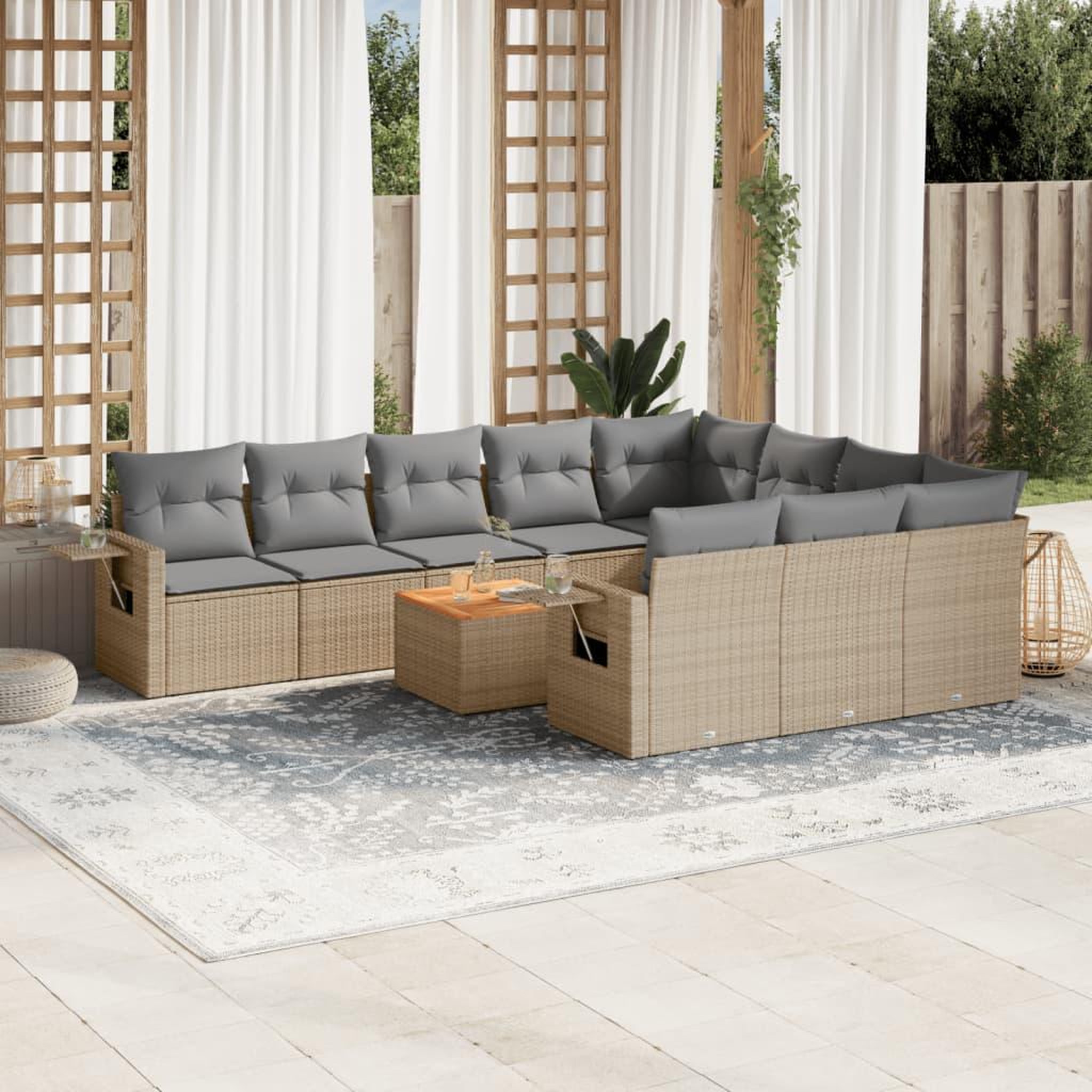 VIDAXL Salon de jardin 11 pcs avec coussins beige resine tressee