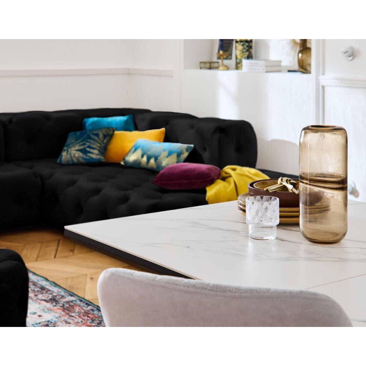 LISA DESIGN Gallata - canapé chesterfield d'angle droit - 5 places - en velours