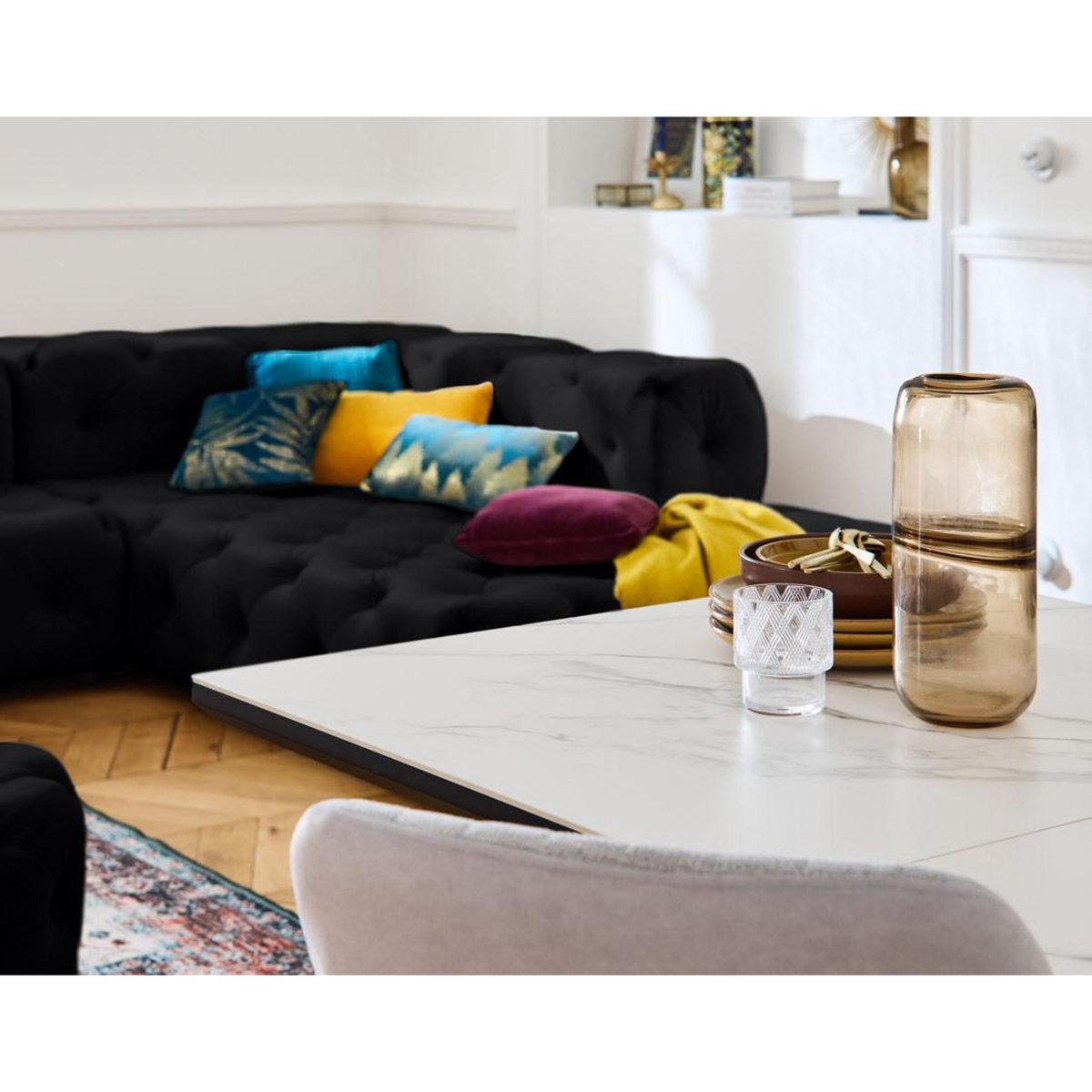 LISA DESIGN Gallata - canapé chesterfield d'angle droit - 5 places - en velours