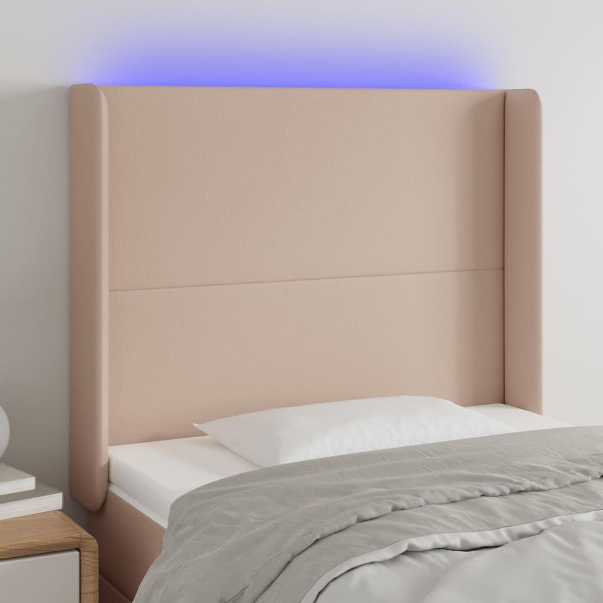 Voir la diapositive 1 : VIDAXL Tete de lit a LED Cappuccino 103x16x118/128 cm Similicuir