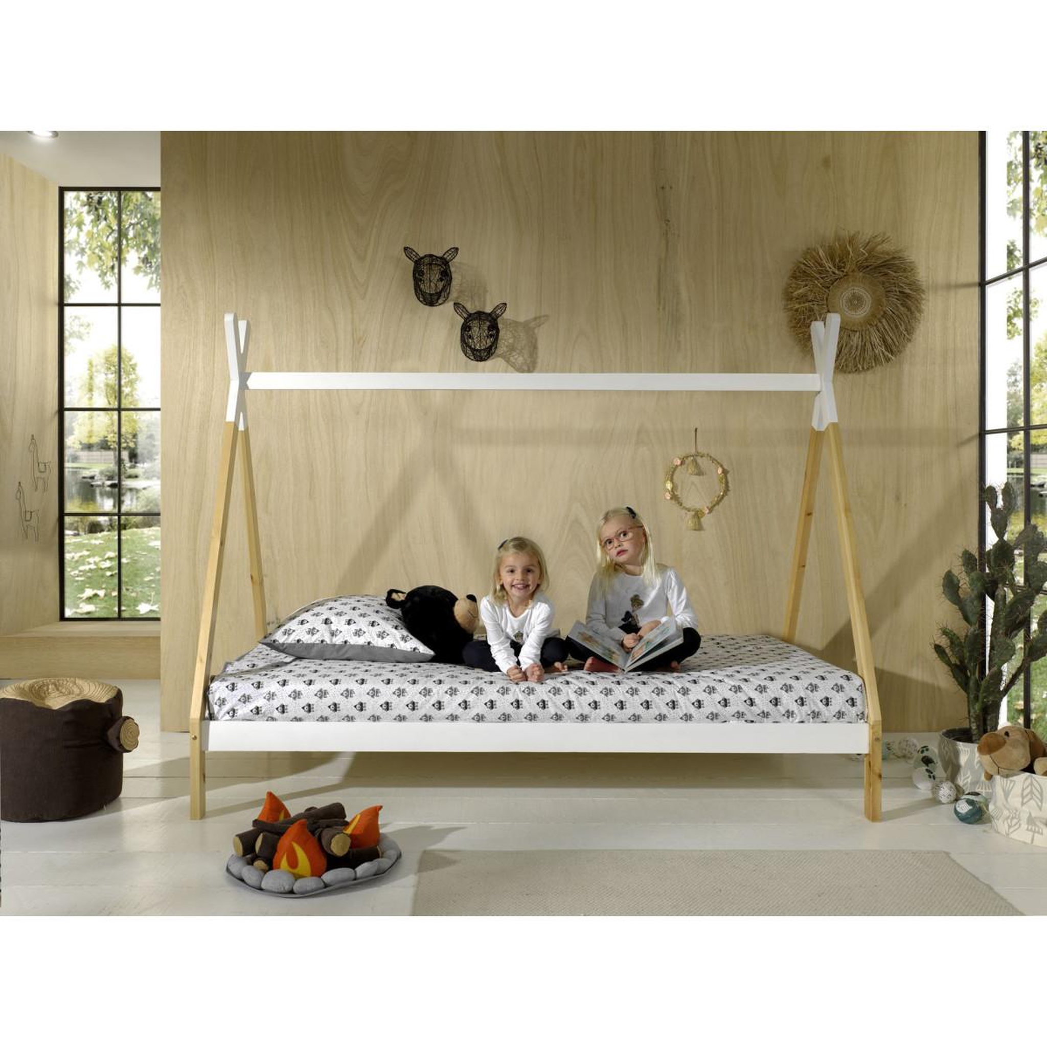 Voir la diapositive 4 : Paris Prix Lit enfant en pin massif  tipi  90x200cm blanc