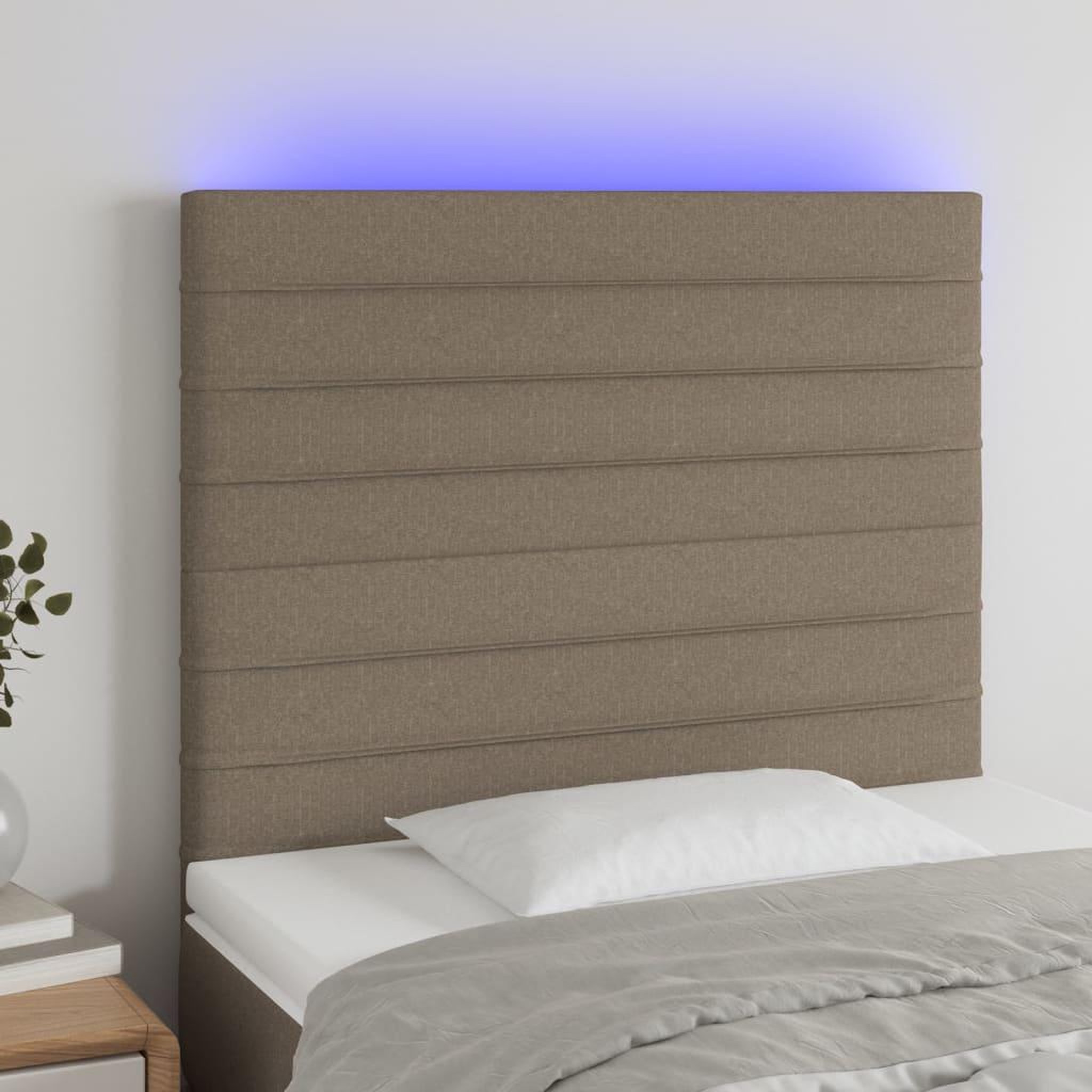 Voir la diapositive 1 : VIDAXL Tete de lit a LED Taupe 100x5x118/128 cm Tissu
