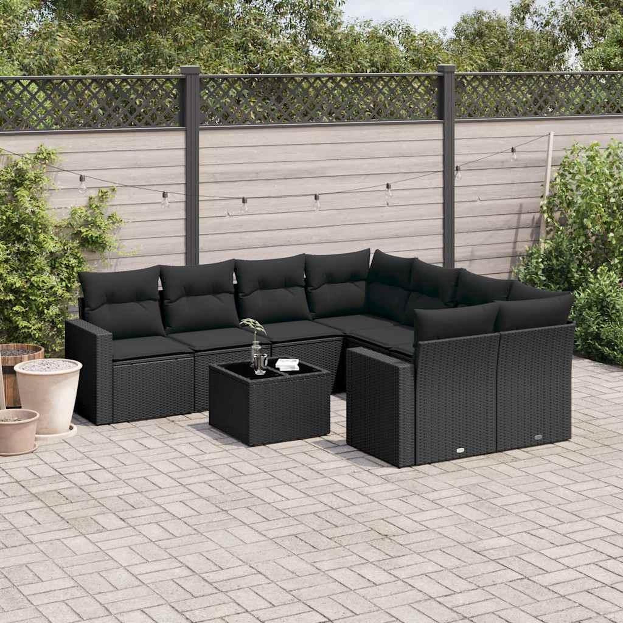 VIDAXL Salon de jardin 9 pcs avec coussins noir resine tressee