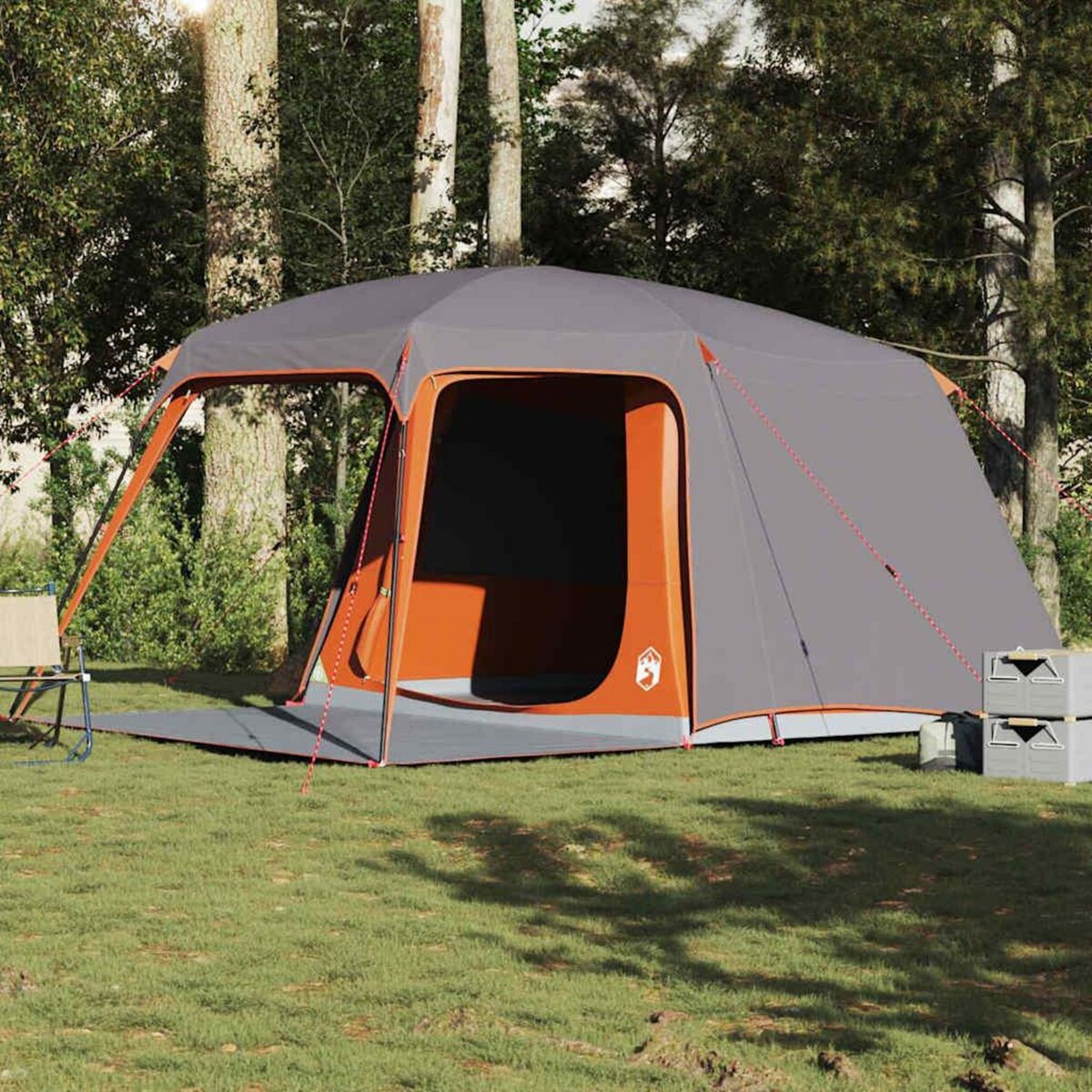 VIDAXL Tente de camping avec dome porche 5 personnes gris et orange