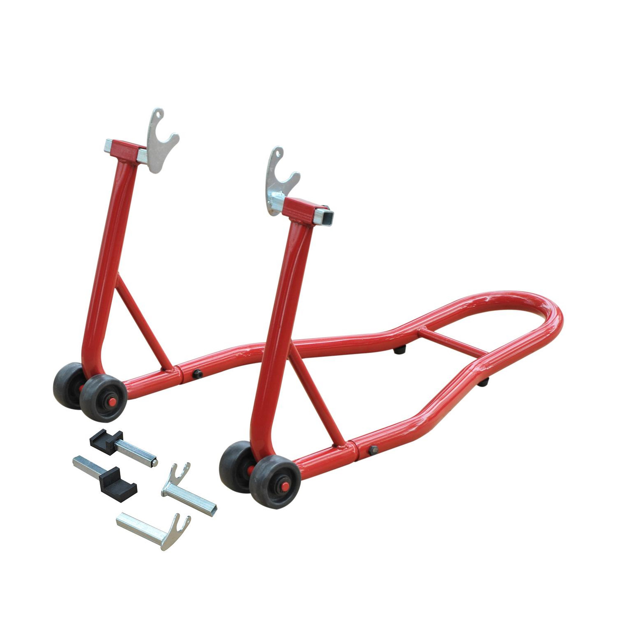 HOMCOM Support béquille de moto arrière lève moto arrière sur roulettes avec adaptateurs caoutchouc rouge et noir