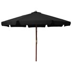 VIDAXL Parasol d'exterieur avec mat en bois 330 cm Noir
