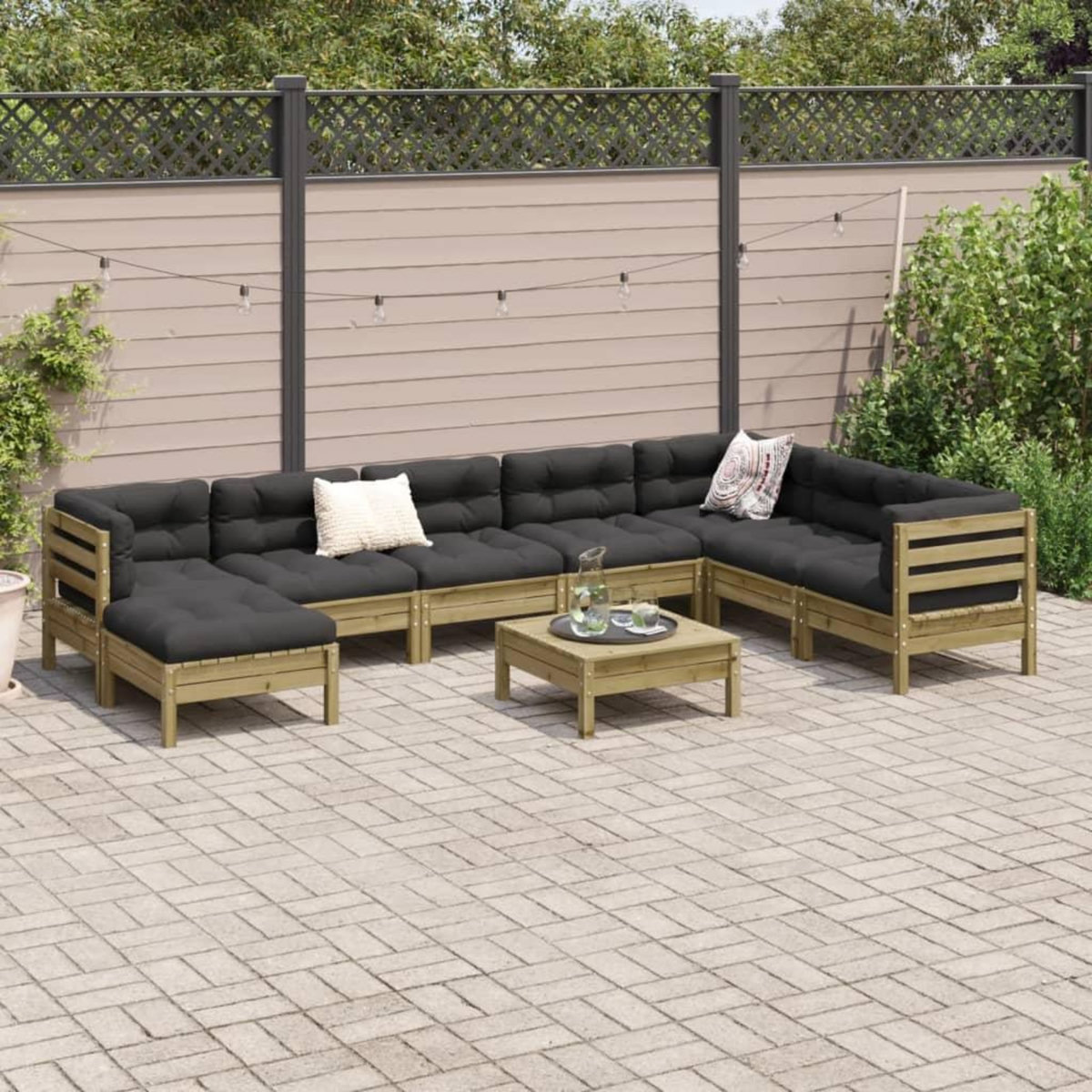 VIDAXL Salon de jardin avec coussins 9 pcs bois de pin impregne