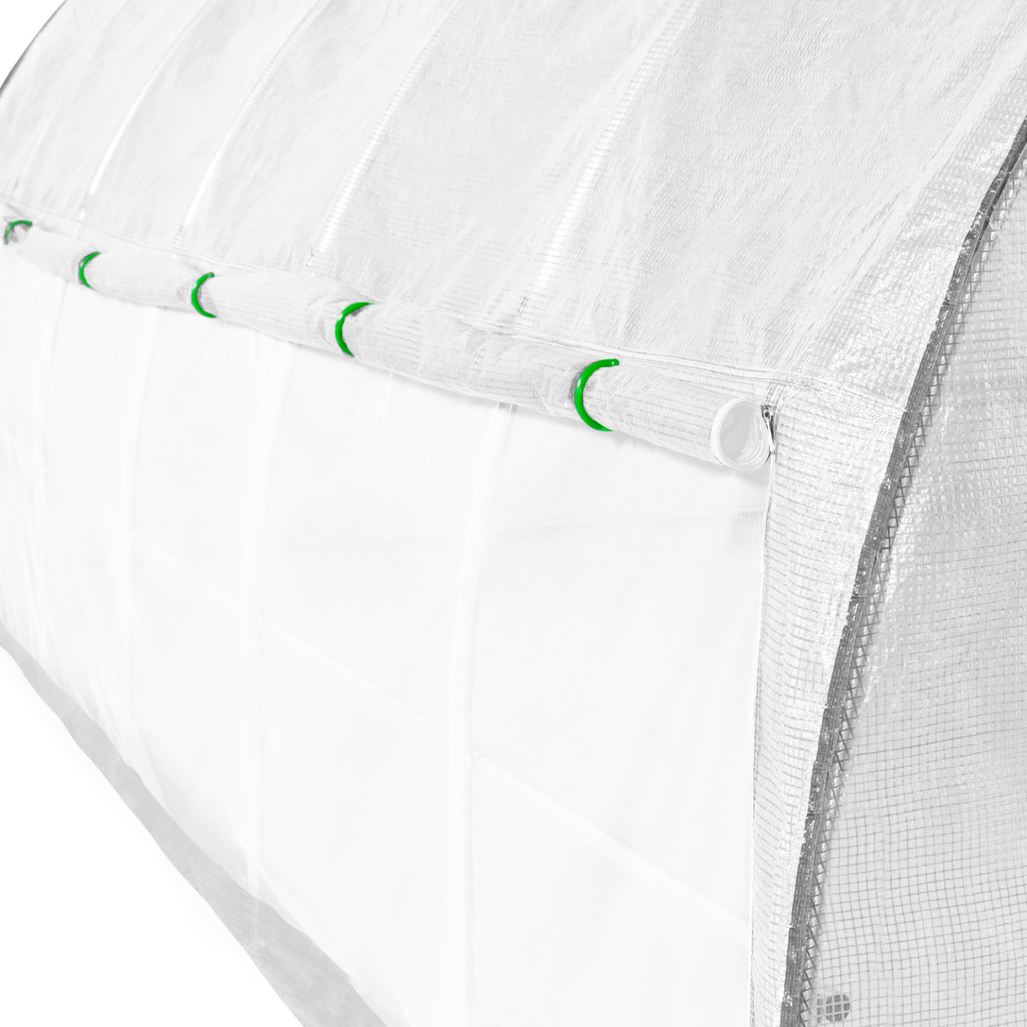 Voir la diapositive 4 : ID MARKET Serre de jardin tunnel 18m² 6 x 3 x 2 m acier galvanisé + bâche anti-uv avec porte et fenêtres crimée blanche avec moustiquaire