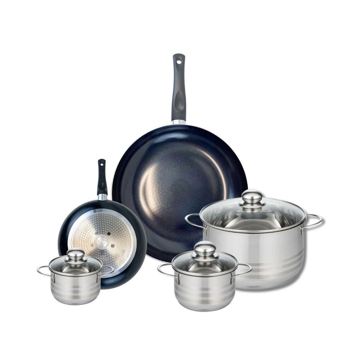 ELO Ensemble de 2 Poêles de cuisson 20 et 32 cm et 3 faitouts 12, 14 et 24 cm Elo Prima Brillant
