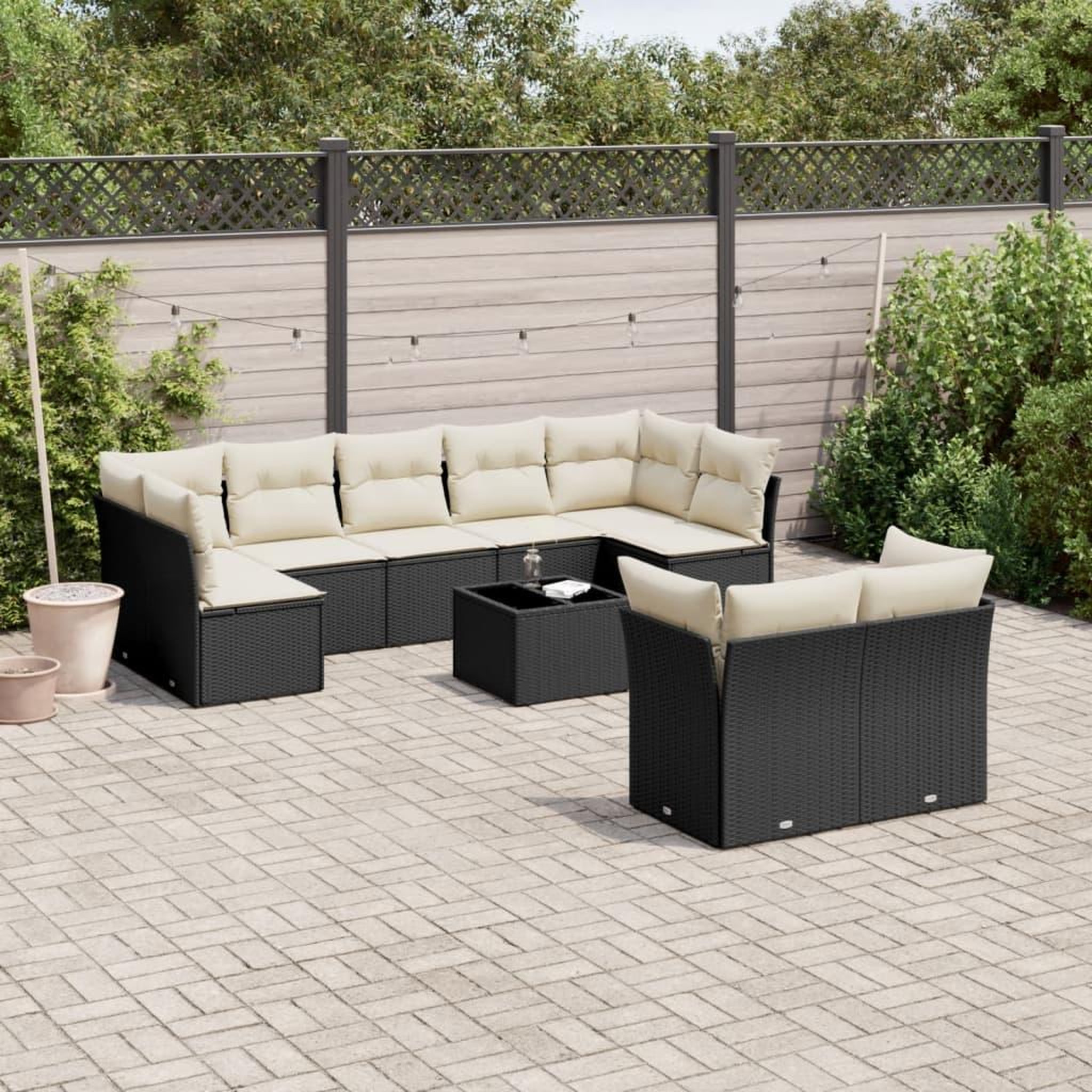VIDAXL Salon de jardin 10 pcs avec coussins noir resine tressee