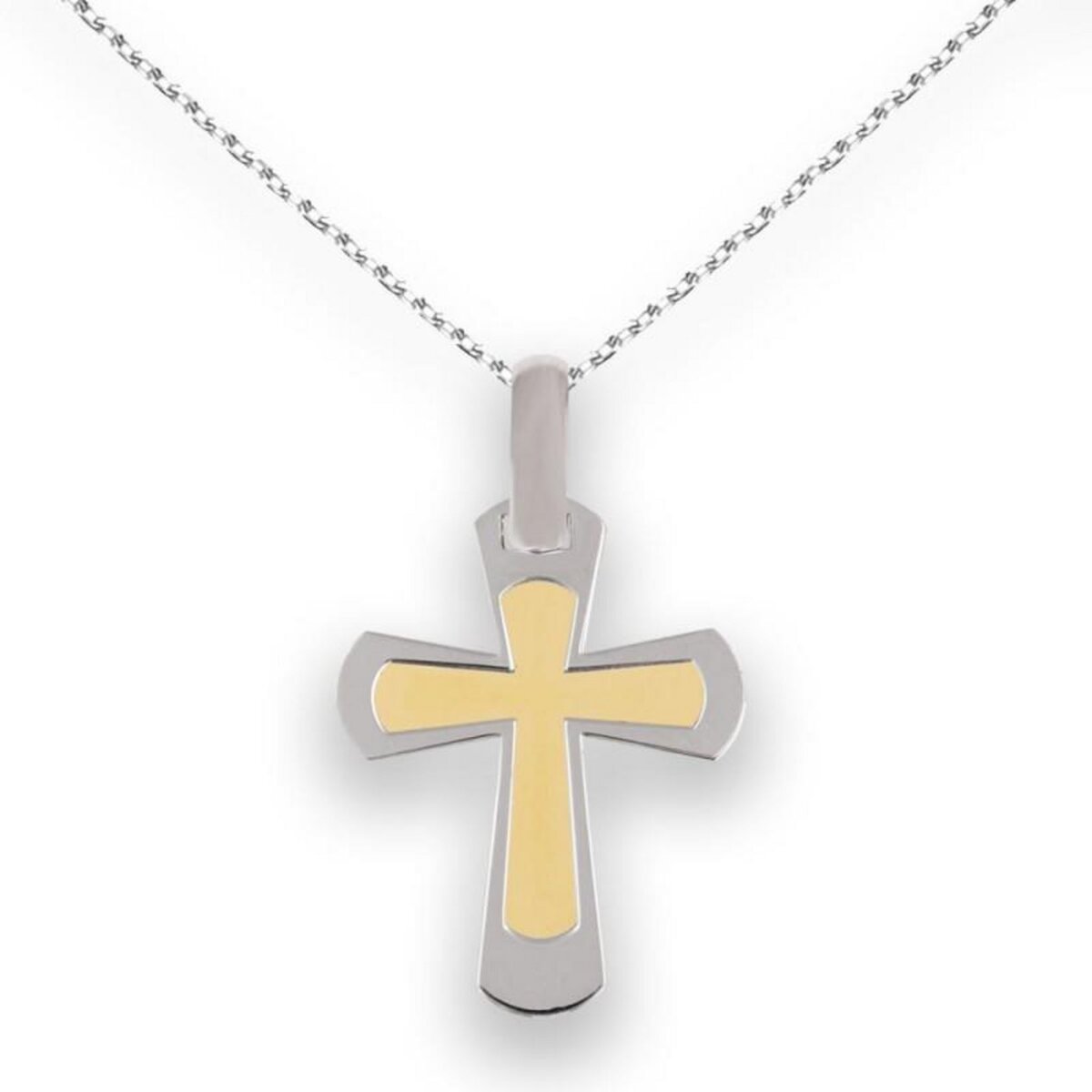 L'ATELIER D'AZUR Collier - Médaille Croix Or Bicolore - Chaine Offerte