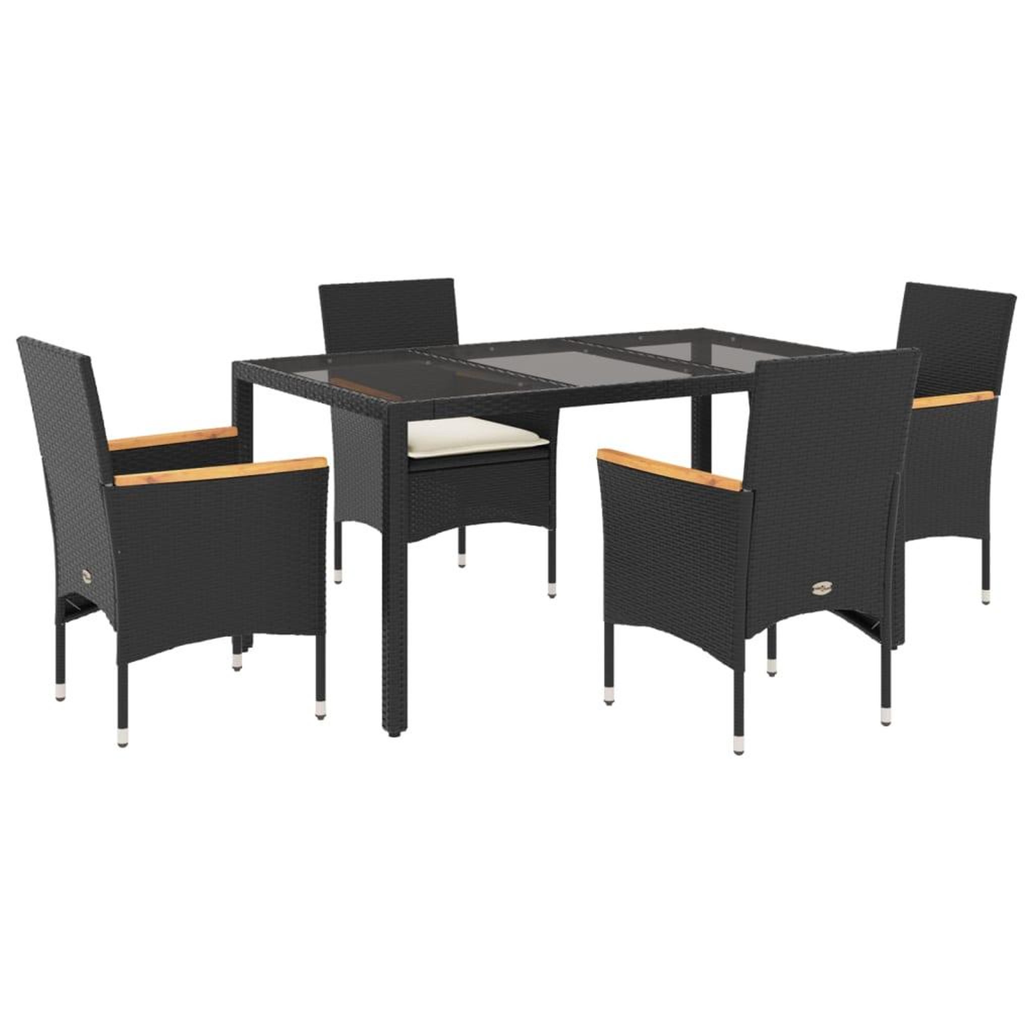 Voir la diapositive 2 : VIDAXL Ensemble a manger de jardin et coussins 5 pcs noir rotin verre